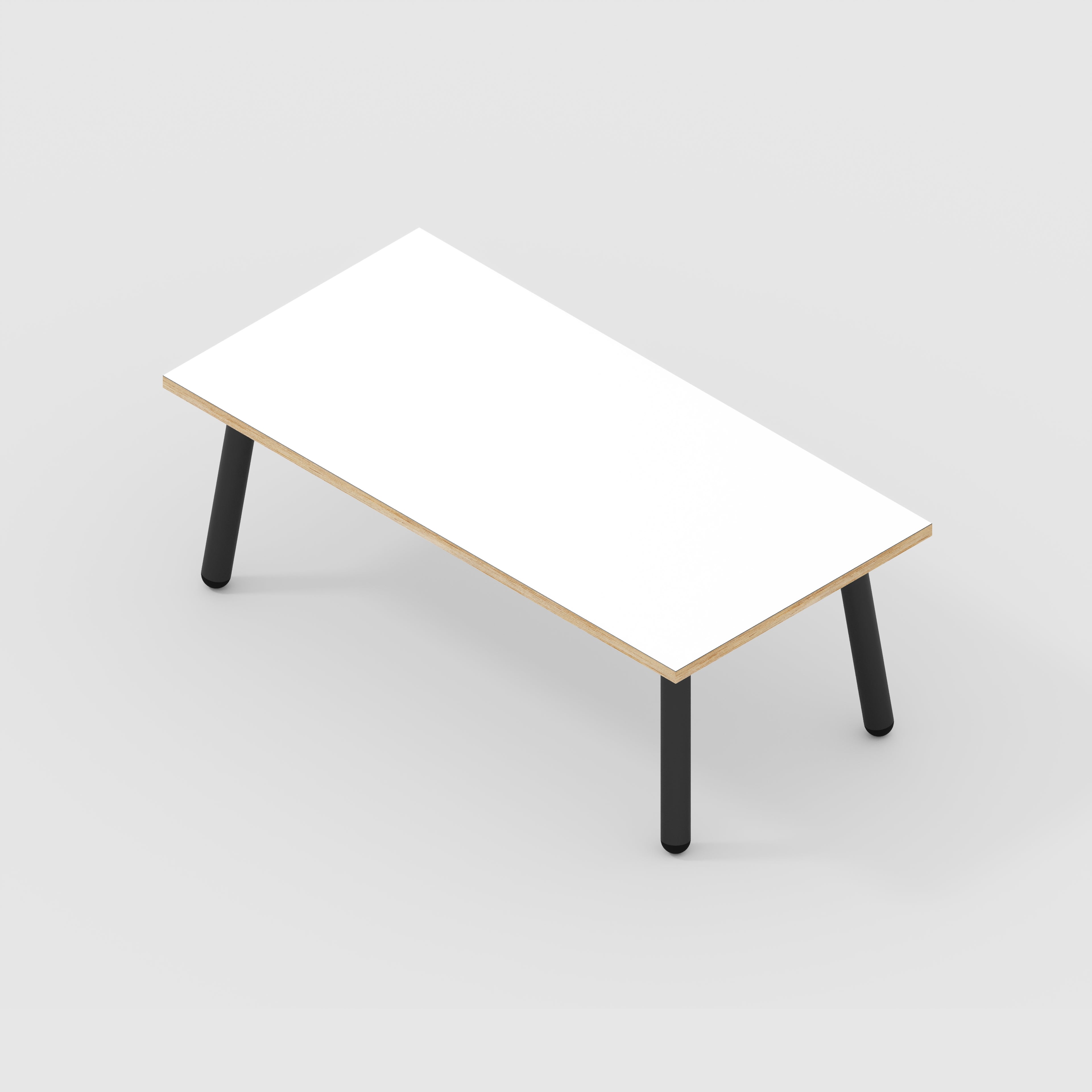 Coffee Table with Black Round Single Pin Legs - Formica White - 1200(w) x 600(d) x 425(h)