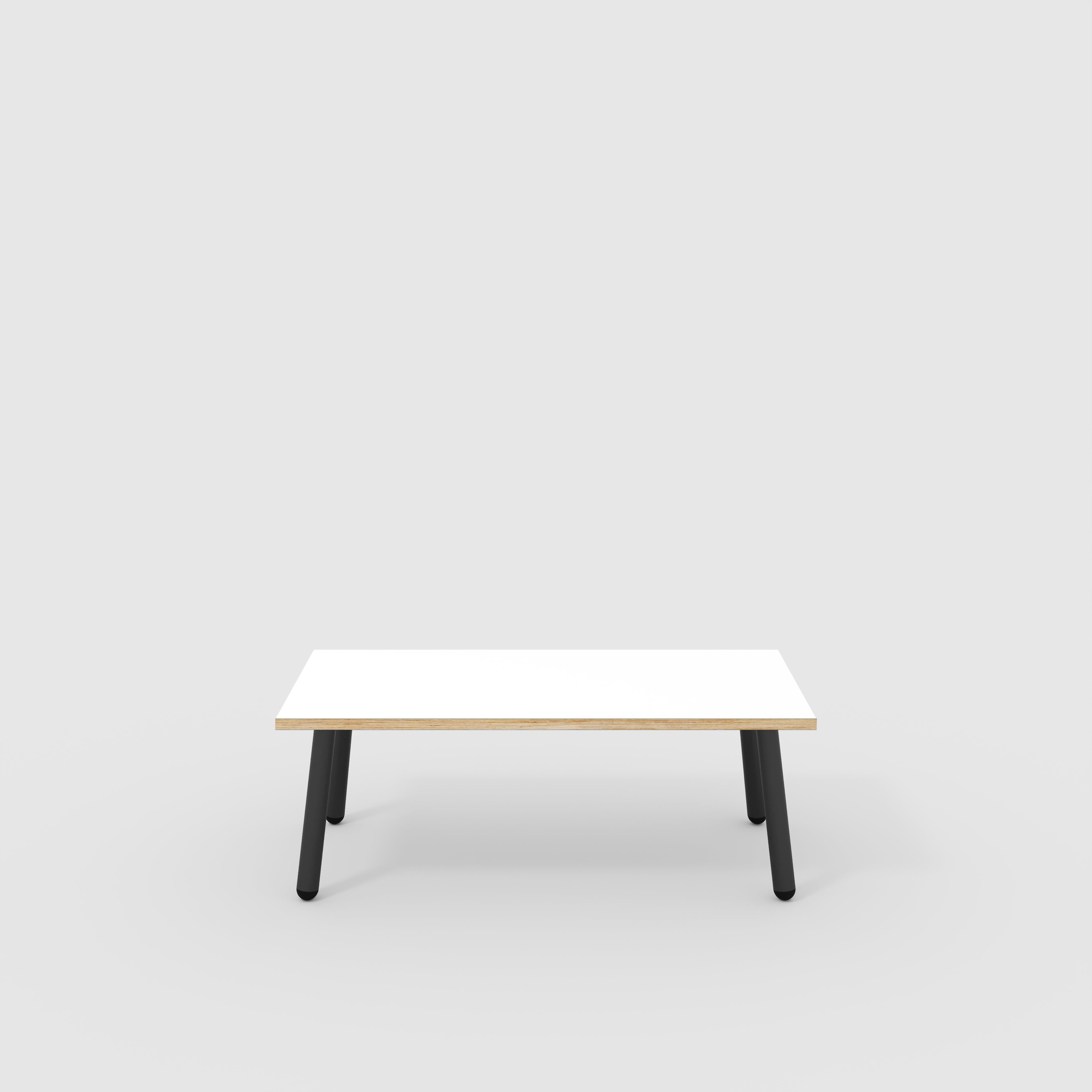 Coffee Table with Black Round Single Pin Legs - Formica White - 1200(w) x 600(d) x 425(h)