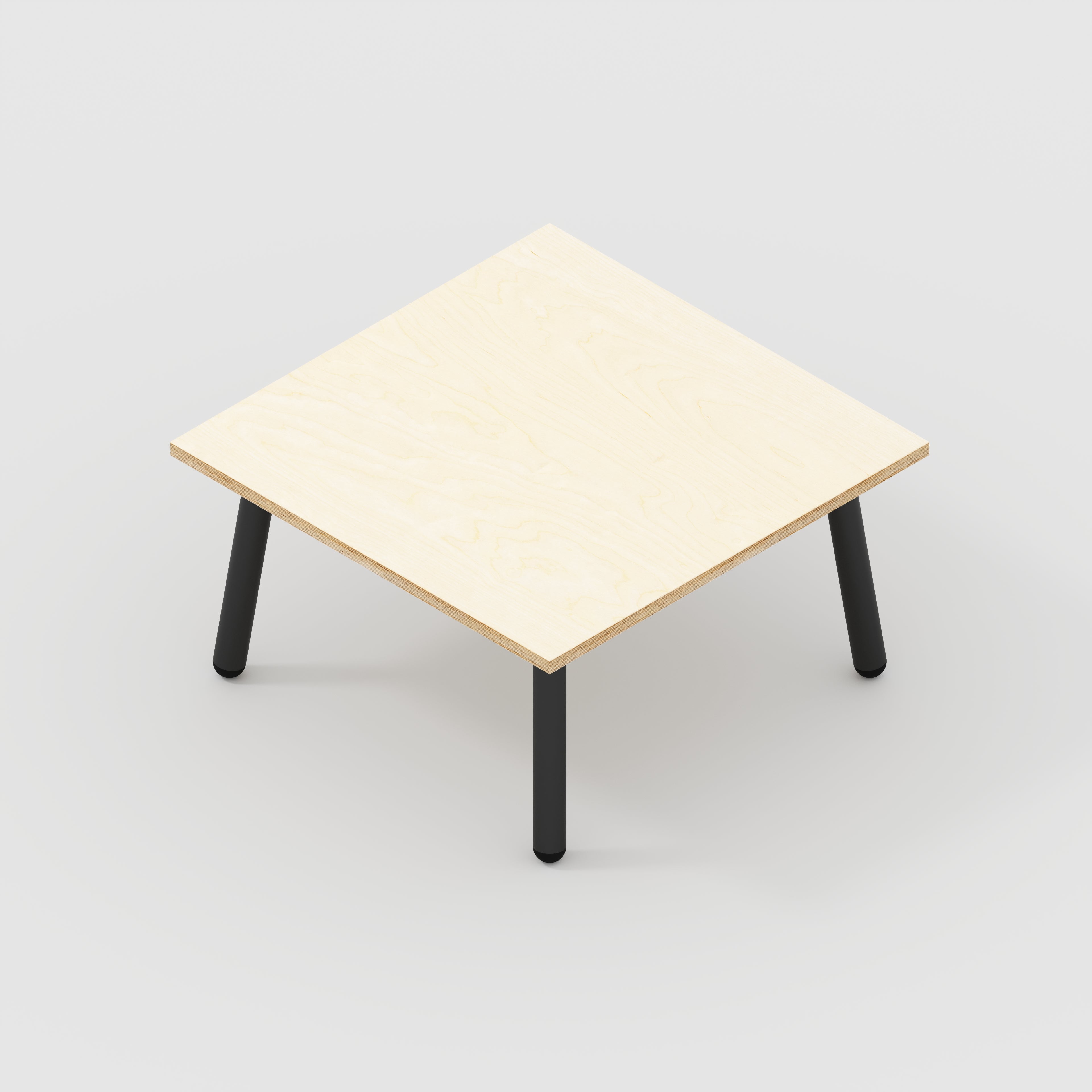 Coffee Table with Black Round Single Pin Legs - Plywood Birch - 800(w) x 800(d) x 425(h)