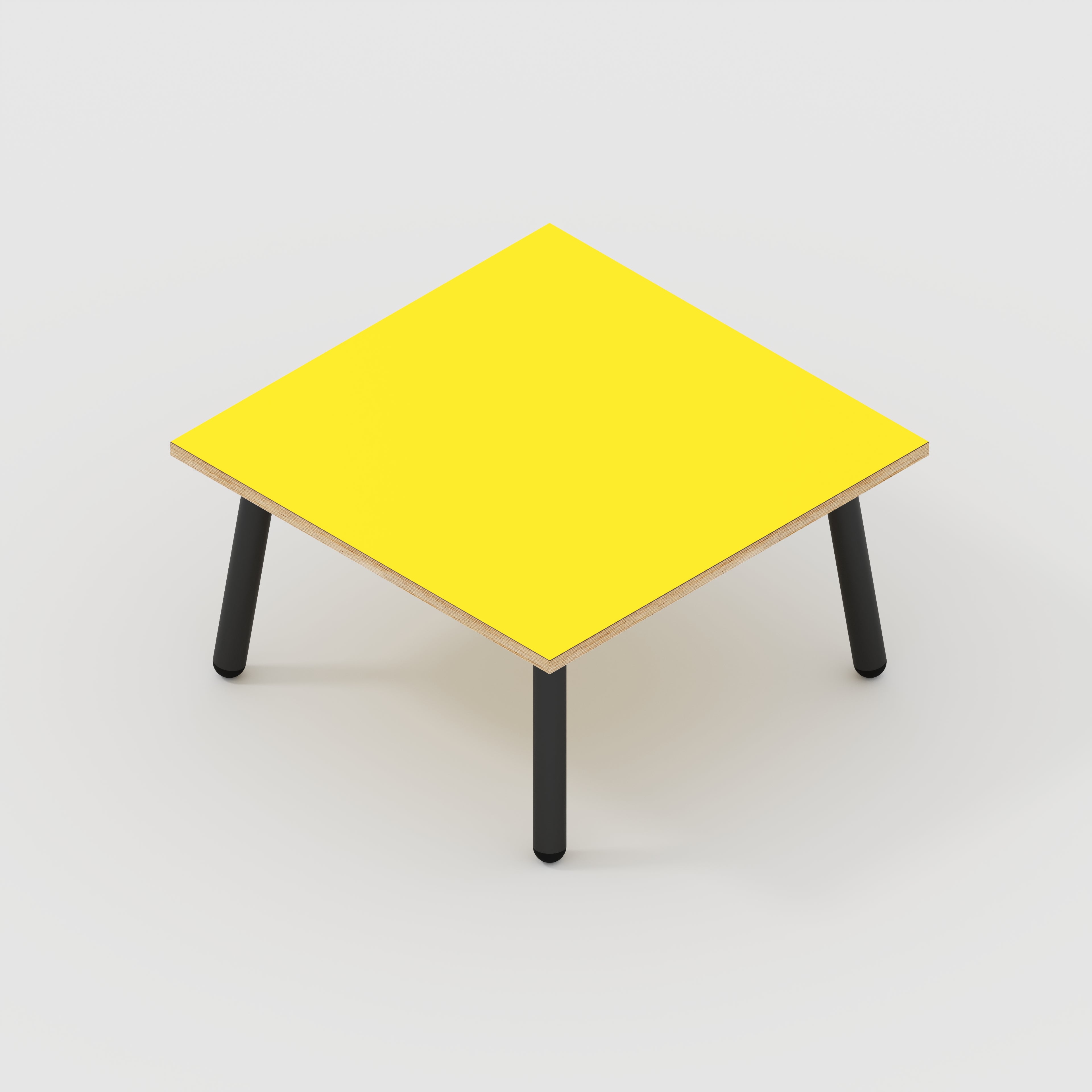 Coffee Table with Black Round Single Pin Legs - Formica Chrome Yellow - 800(w) x 800(d) x 425(h)