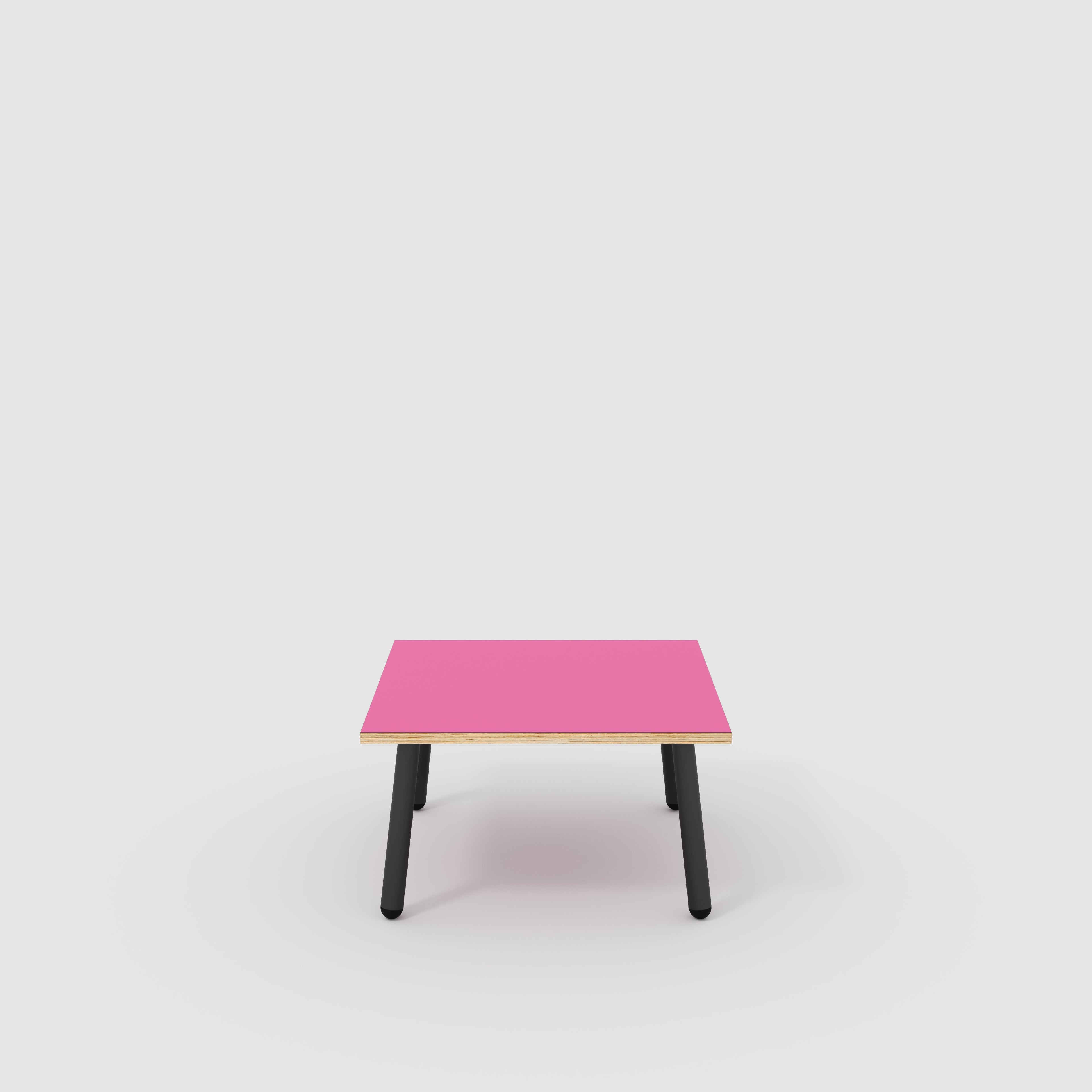 Coffee Table with Black Round Single Pin Legs - Formica Juicy Pink - 800(w) x 800(d) x 425(h)