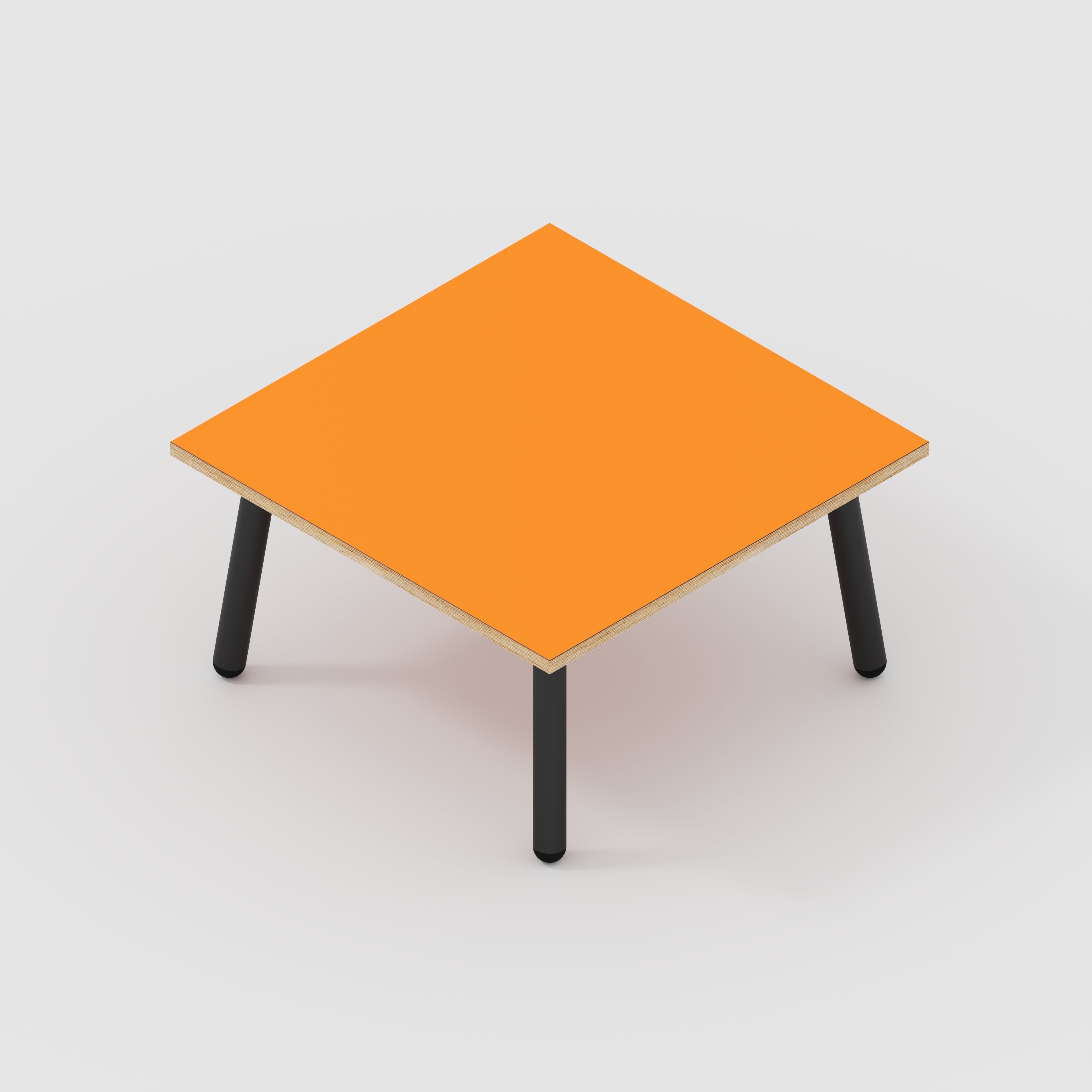 Coffee Table with Black Round Single Pin Legs - Formica Levante Orange - 800(w) x 800(d) x 425(h)