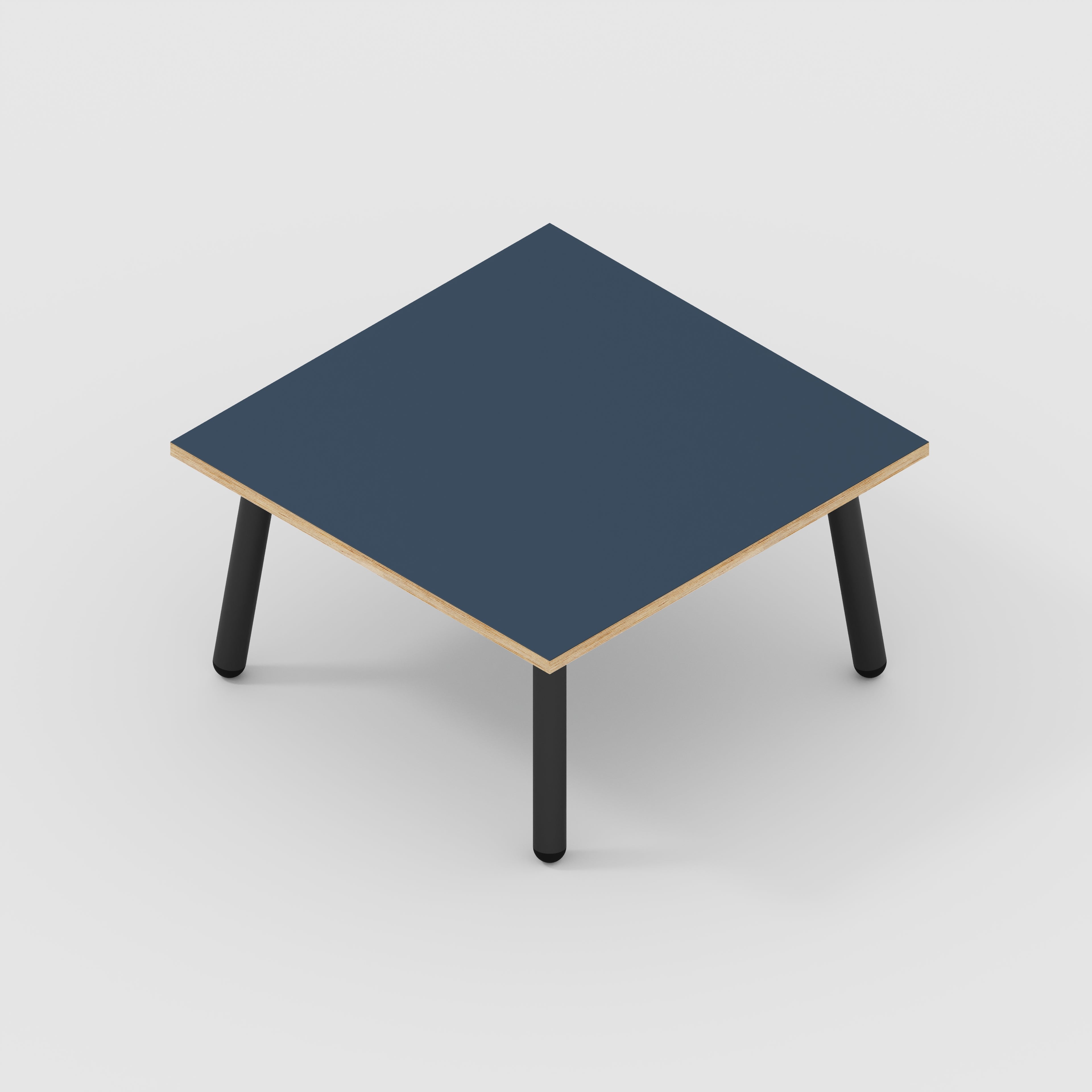 Coffee Table with Black Round Single Pin Legs - Formica Night Sea Blue - 800(w) x 800(d) x 425(h)