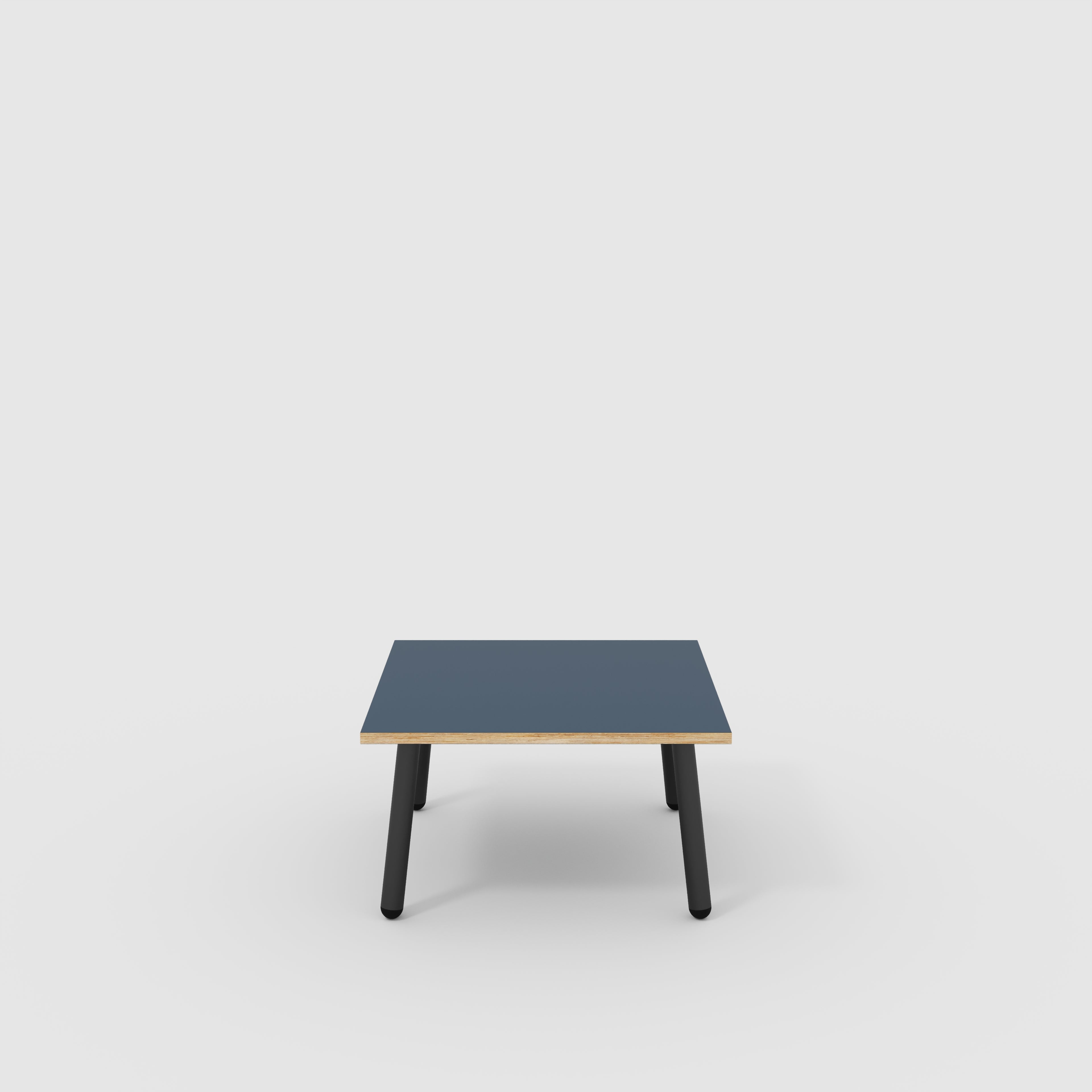 Coffee Table with Black Round Single Pin Legs - Formica Night Sea Blue - 800(w) x 800(d) x 425(h)