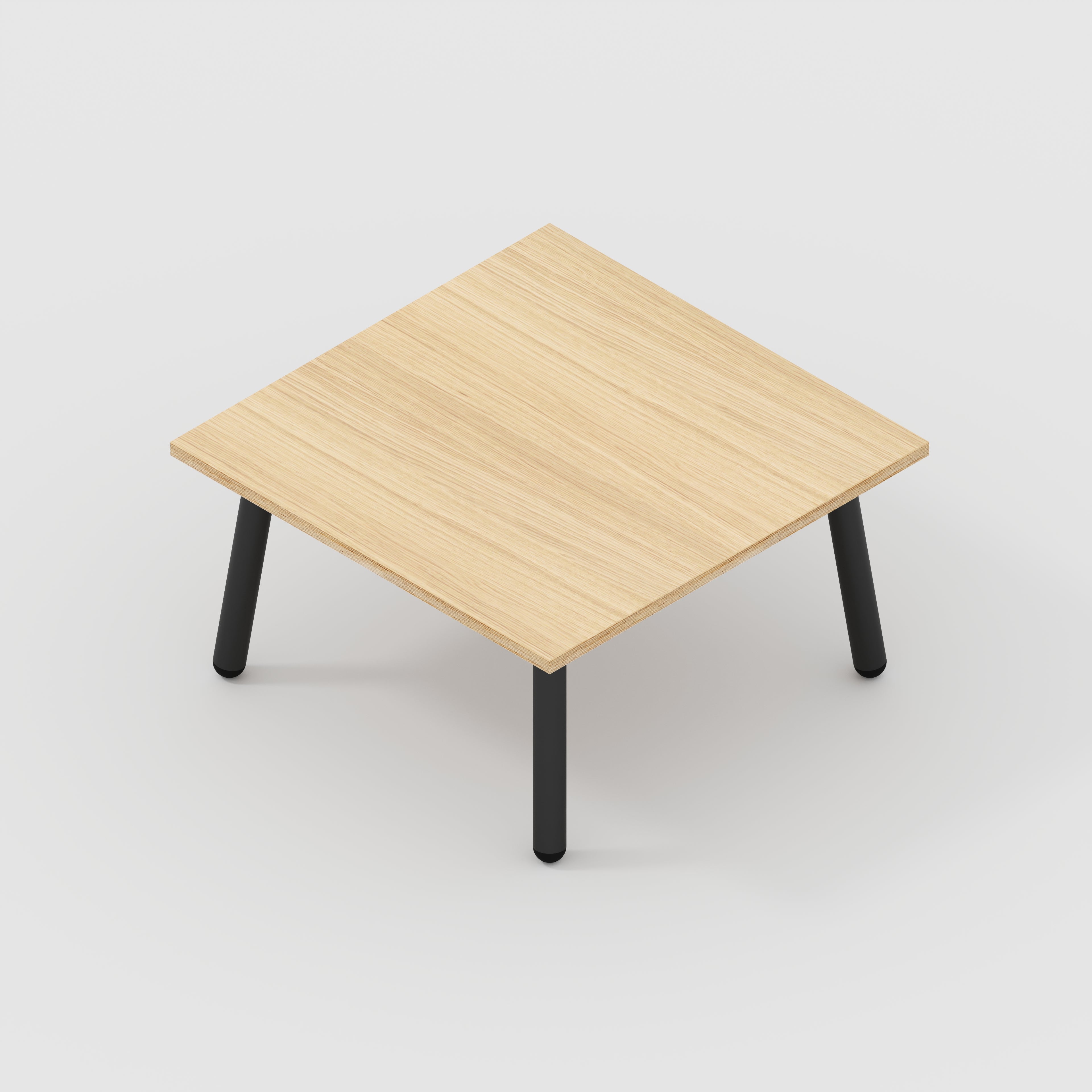 Coffee Table with Black Round Single Pin Legs - Plywood Oak - 800(w) x 800(d) x 425(h)