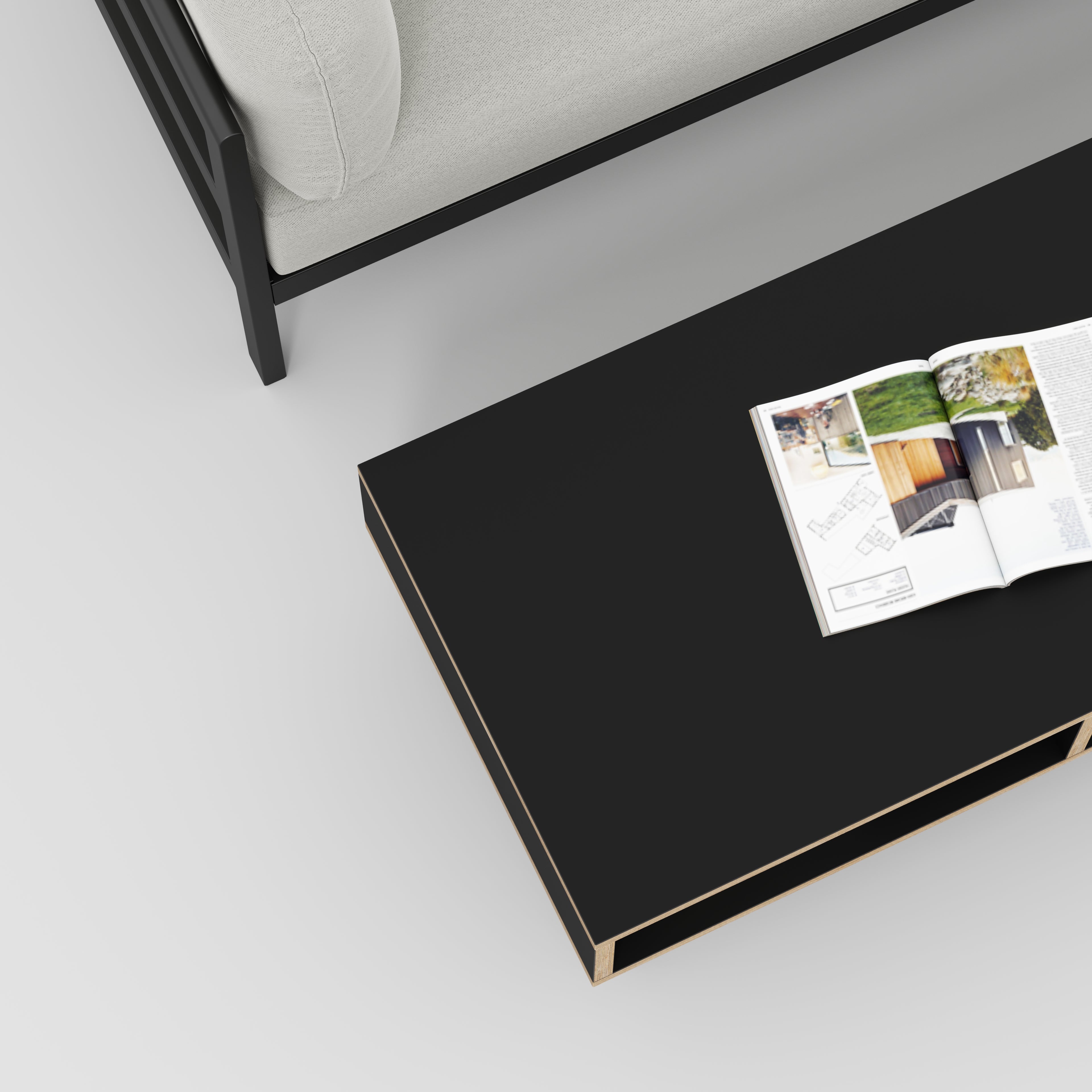 Coffee Table with Box Storage and Black Hairpin Legs - Formica Diamond Black - 1200(w) x 600(d) x 400(h)