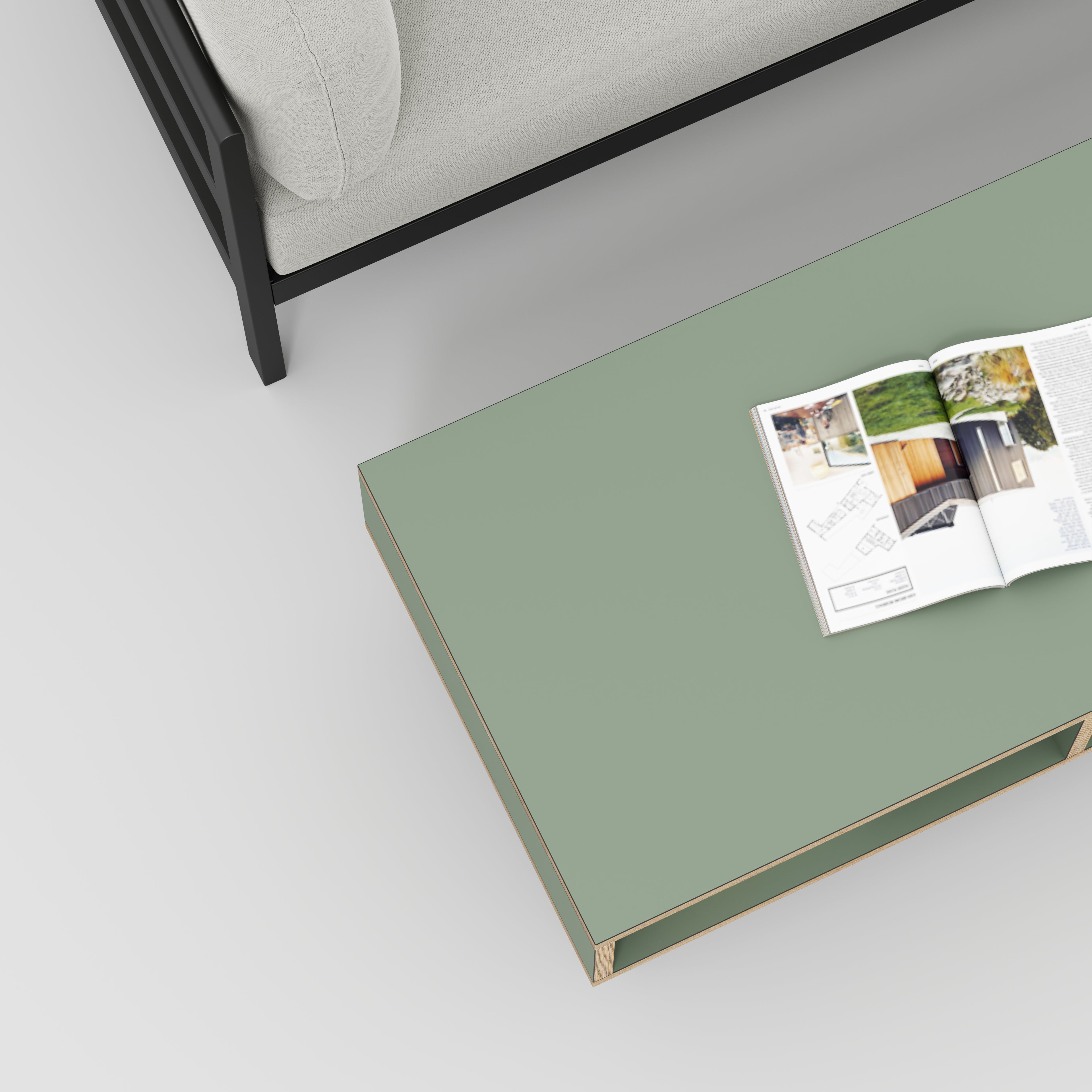 Coffee Table with Box Storage and Black Hairpin Legs - Formica Green Slate - 1200(w) x 600(d) x 400(h)
