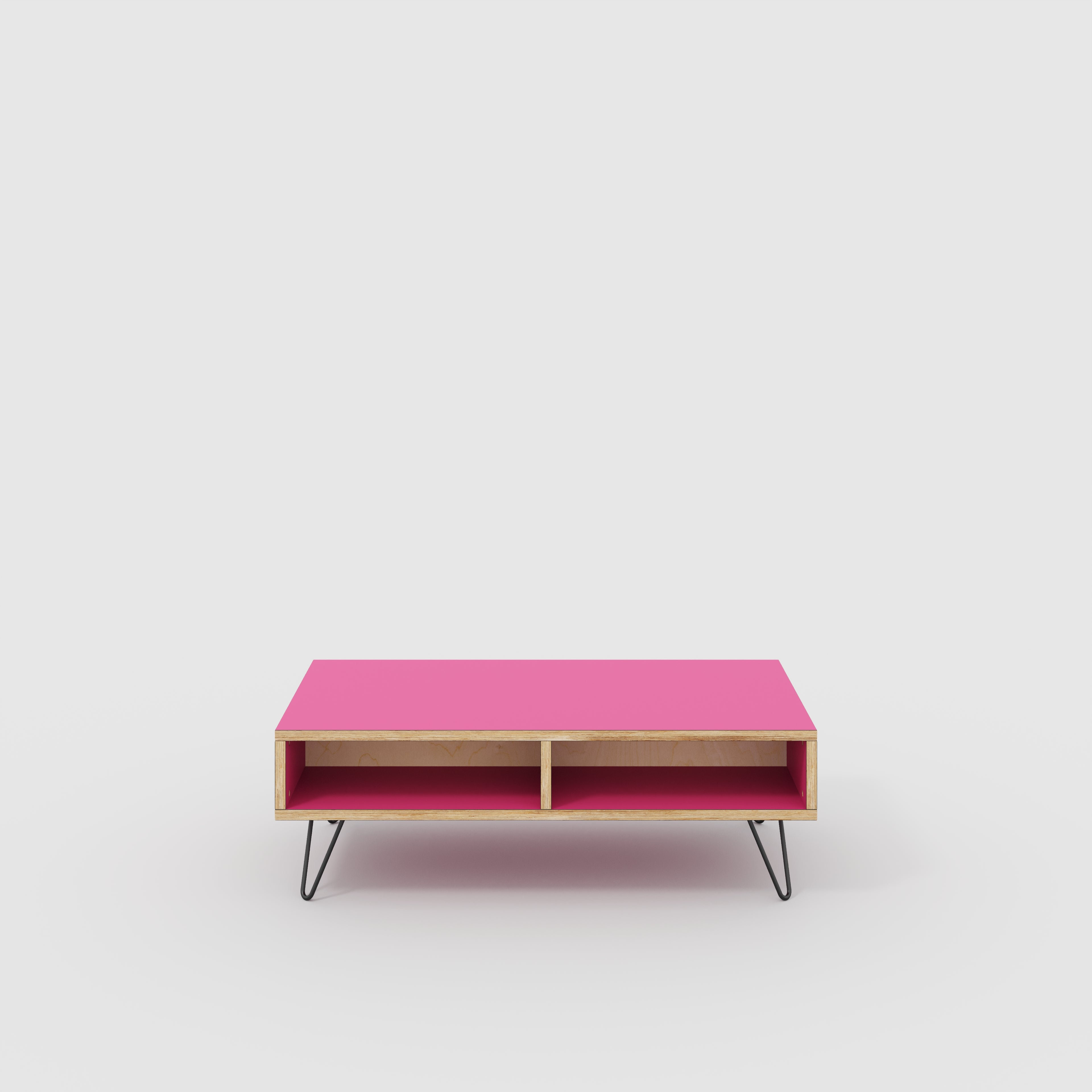 Coffee Table with Box Storage and Black Hairpin Legs - Formica Juicy Pink - 1200(w) x 600(d) x 400(h)
