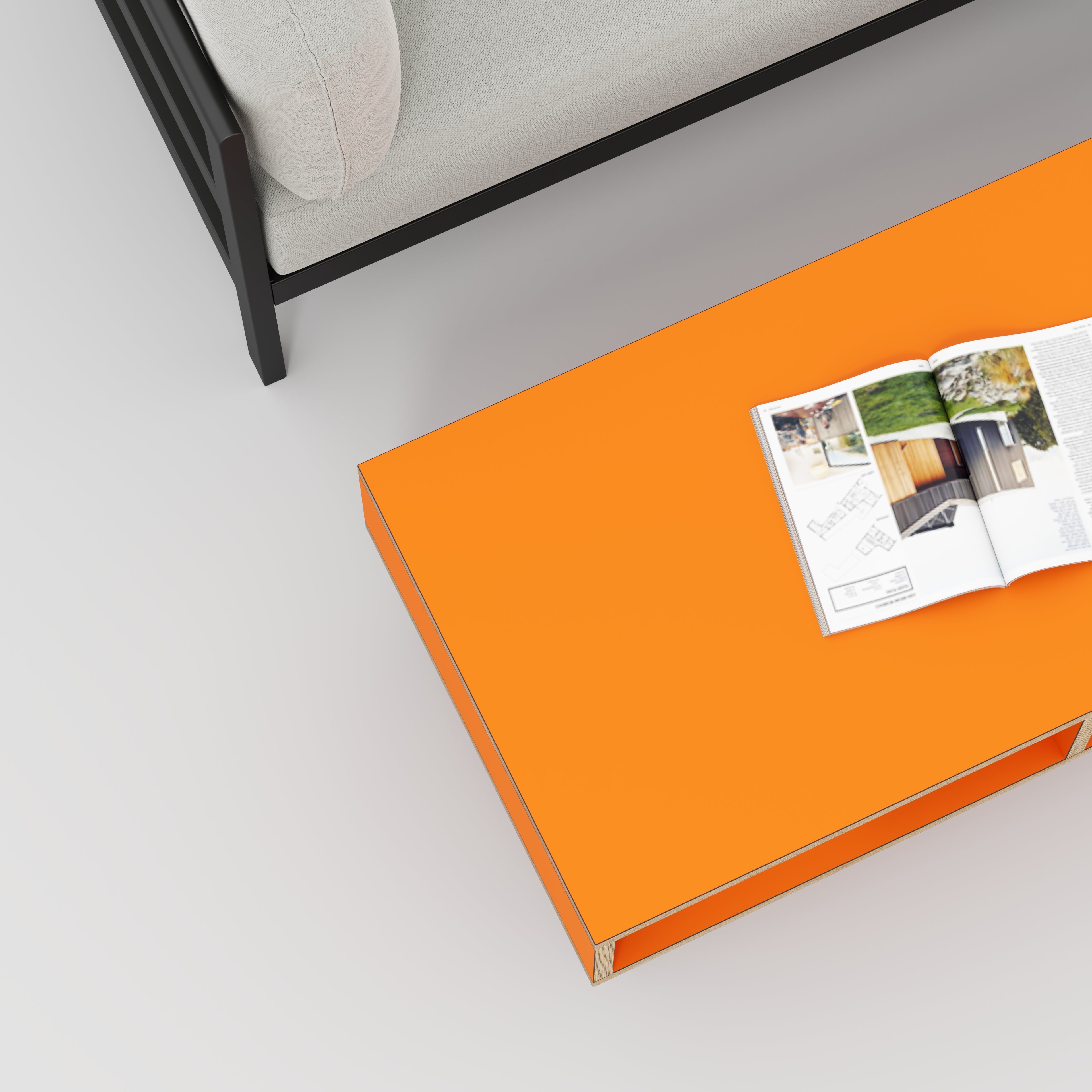 Coffee Table with Box Storage and Black Hairpin Legs - Formica Levante Orange - 1200(w) x 600(d) x 400(h)