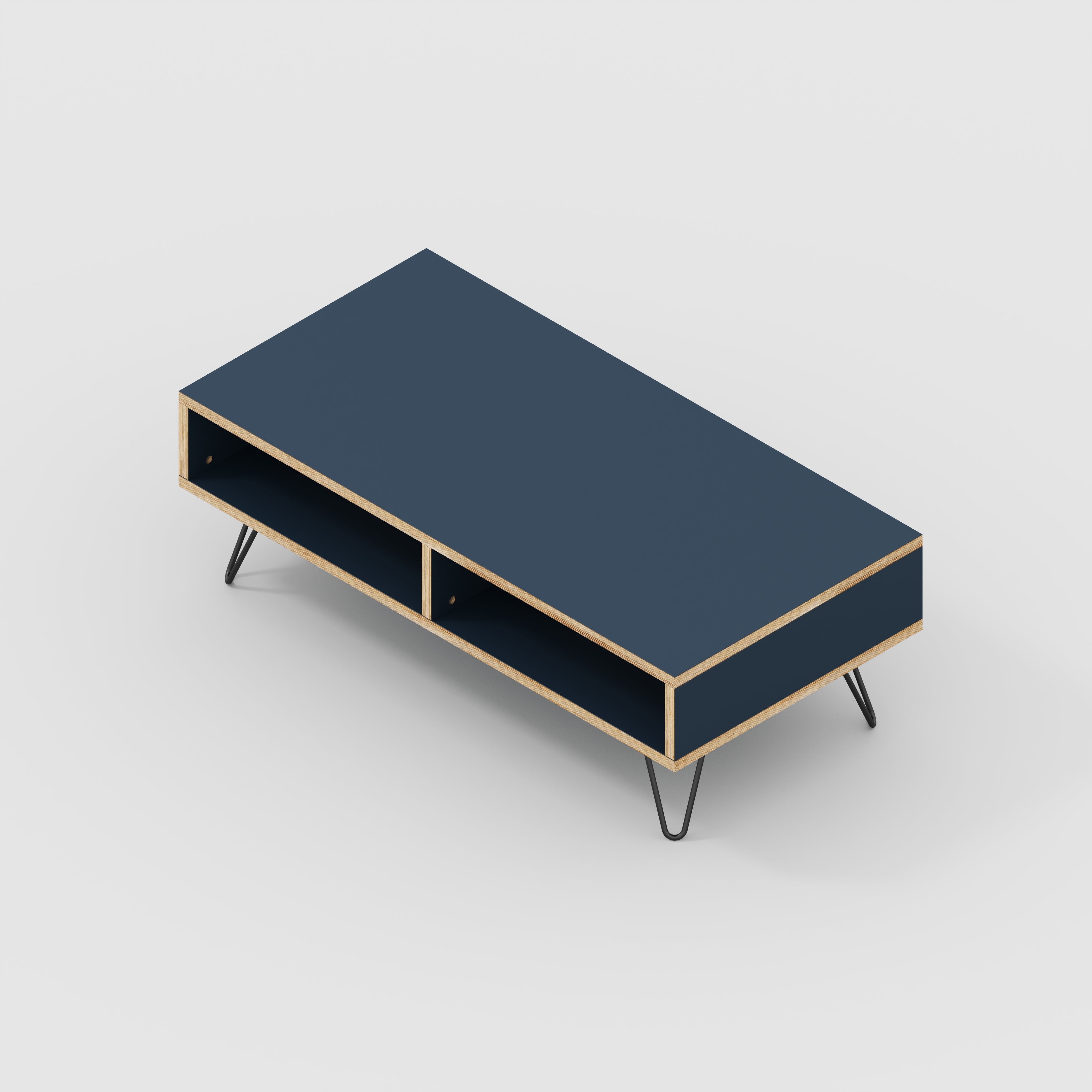 Coffee Table with Box Storage and Black Hairpin Legs - Formica Night Sea Blue - 1200(w) x 600(d) x 400(h)