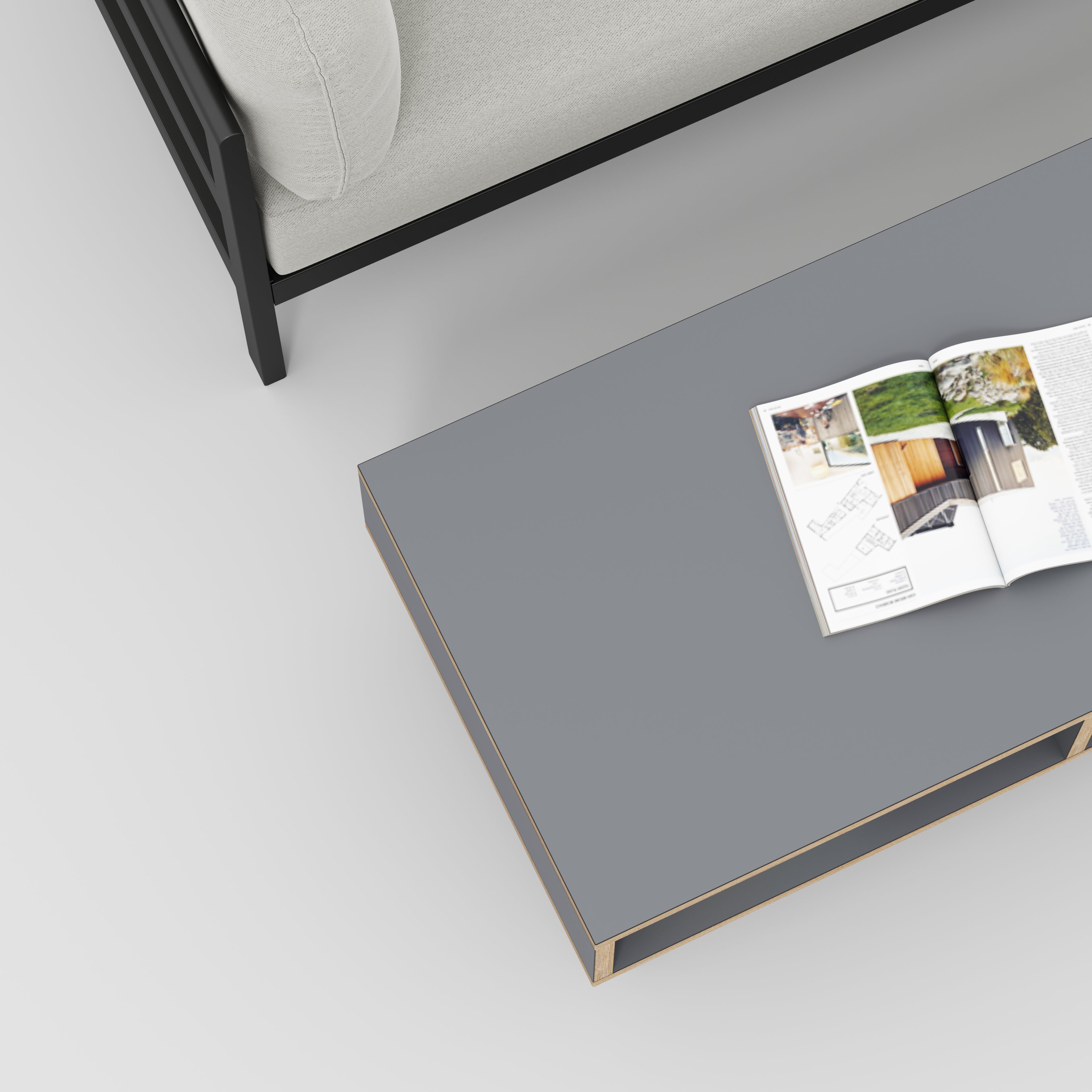 Coffee Table with Box Storage and Black Hairpin Legs - Formica Tornado Grey - 1200(w) x 600(d) x 400(h)