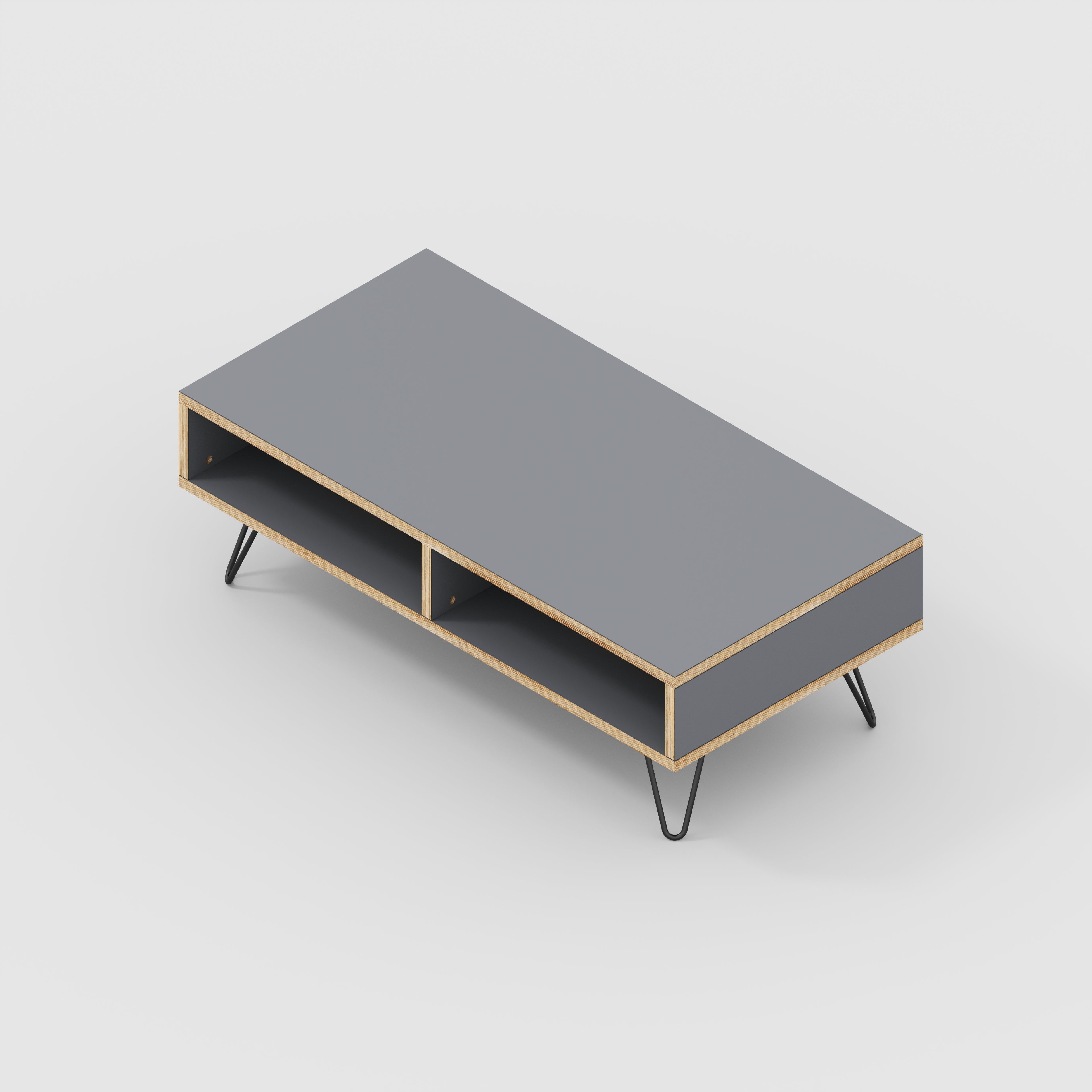 Coffee Table with Box Storage and Black Hairpin Legs - Formica Tornado Grey - 1200(w) x 600(d) x 400(h)