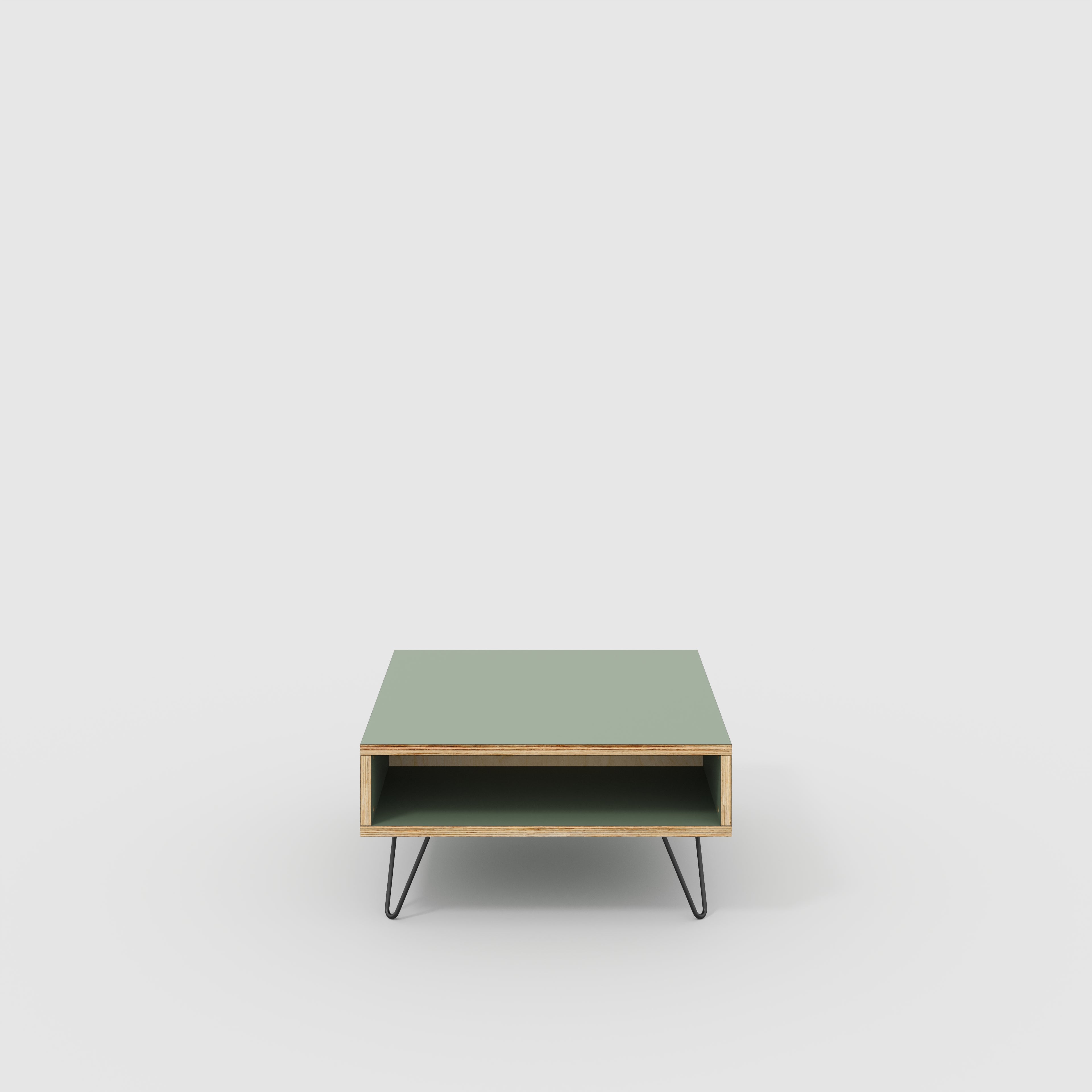 Coffee Table with Box Storage and Black Hairpin Legs - Formica Green Slate - 800(w) x 800(d) x 400(h)