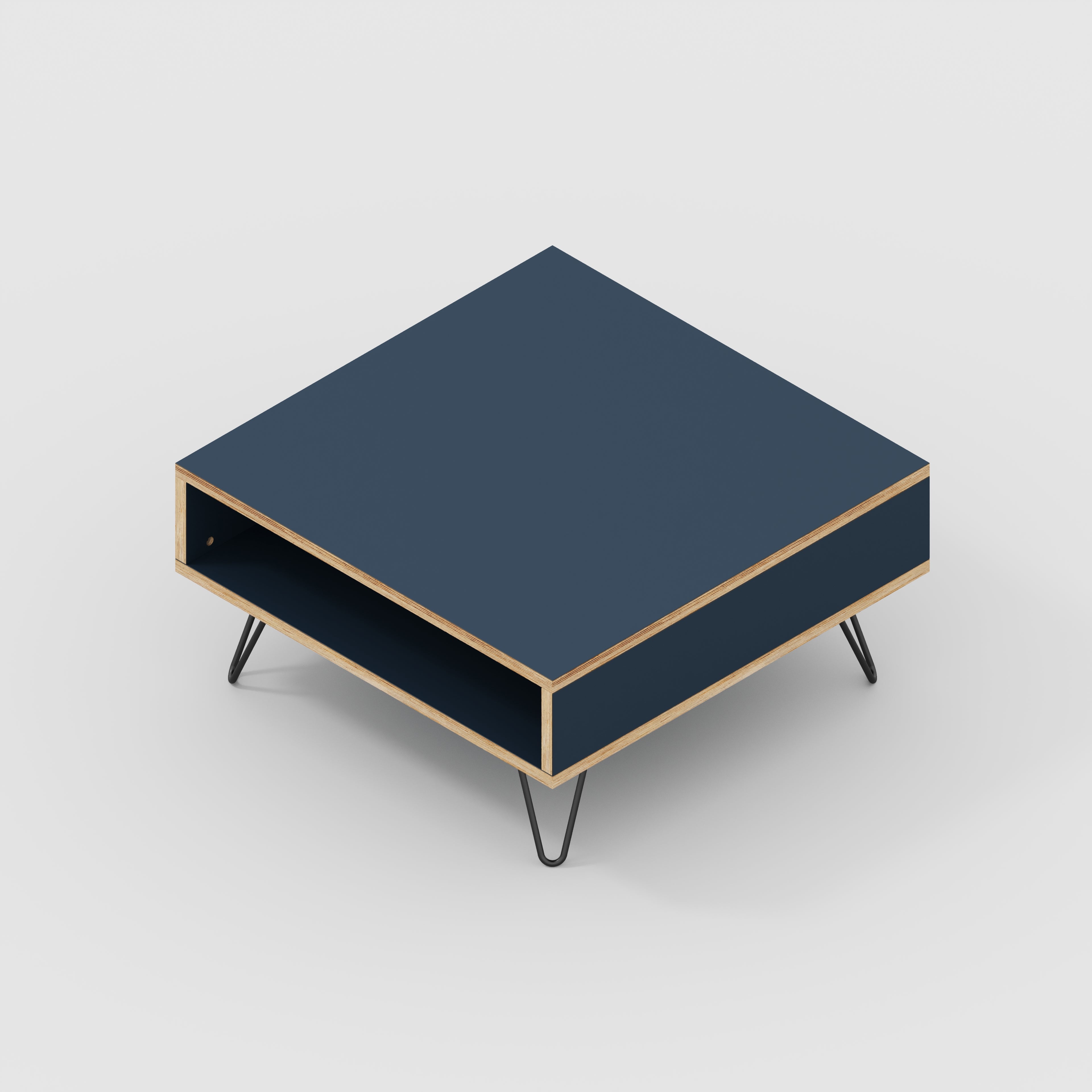 Coffee Table with Box Storage and Black Hairpin Legs - Formica Night Sea Blue - 800(w) x 800(d) x 400(h)