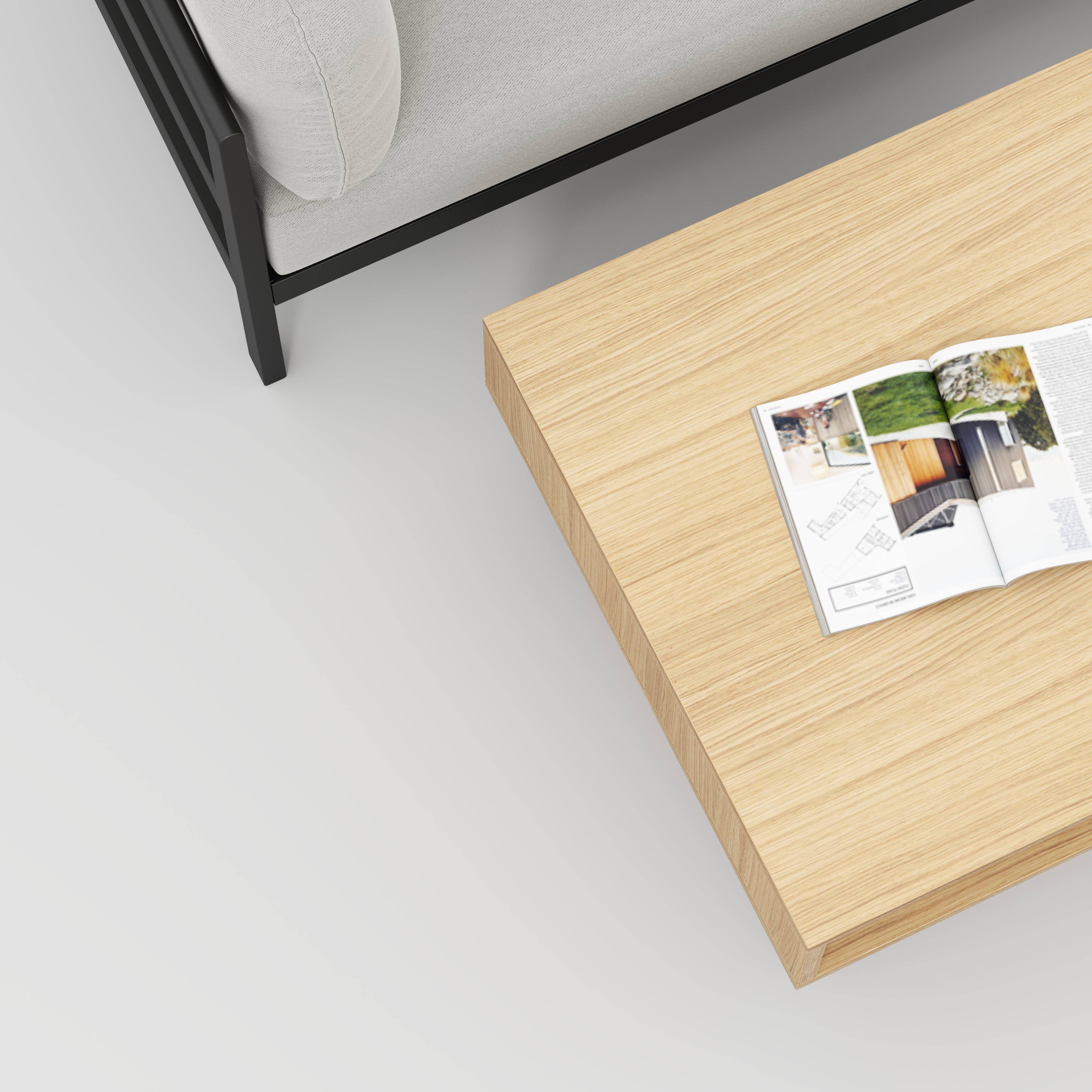 Coffee Table with Box Storage and Black Hairpin Legs - Plywood Oak - 800(w) x 800(d) x 400(h)
