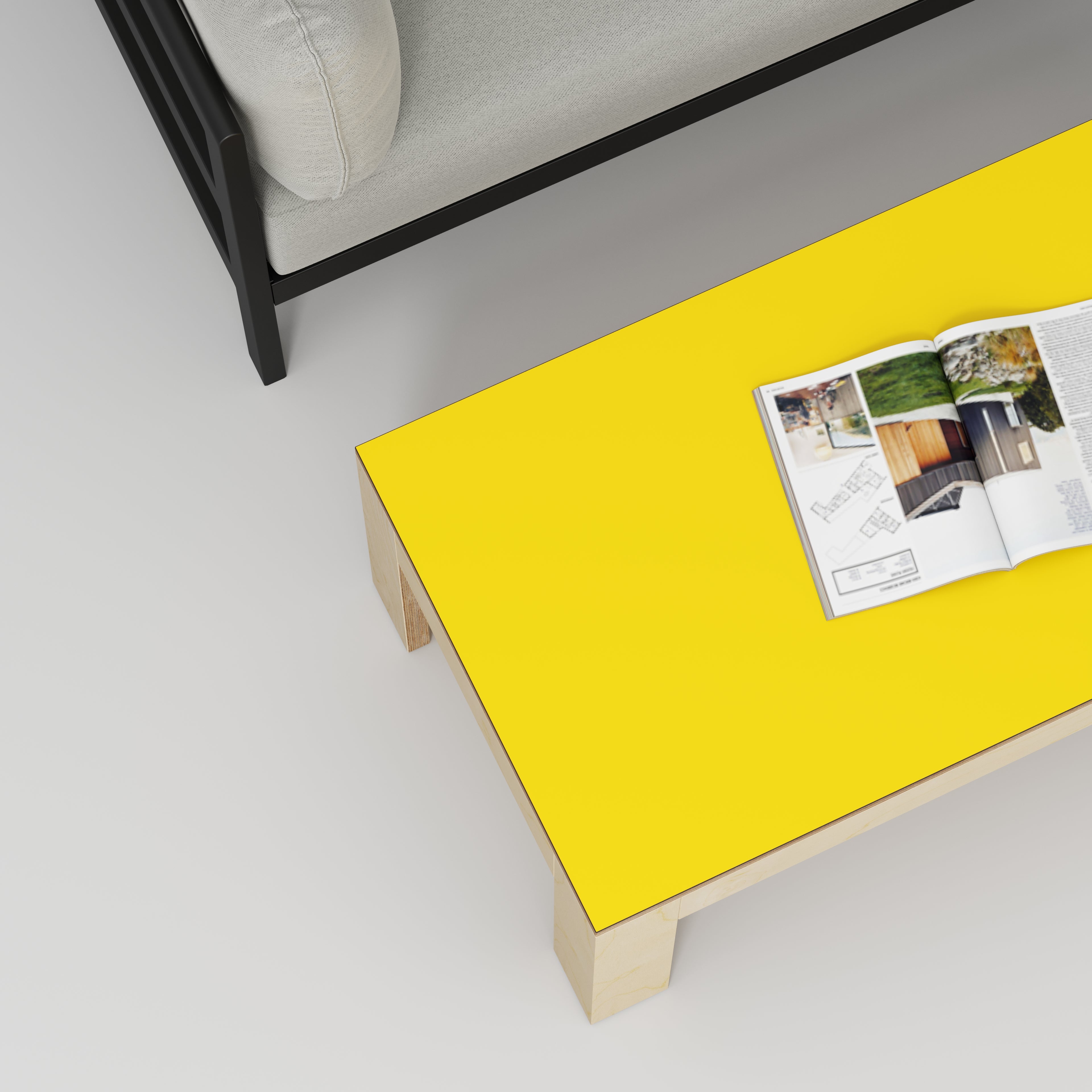 Coffee Table with Solid Frame - Formica Chrome Yellow - 1200(w) x 600(d) x 450(h)
