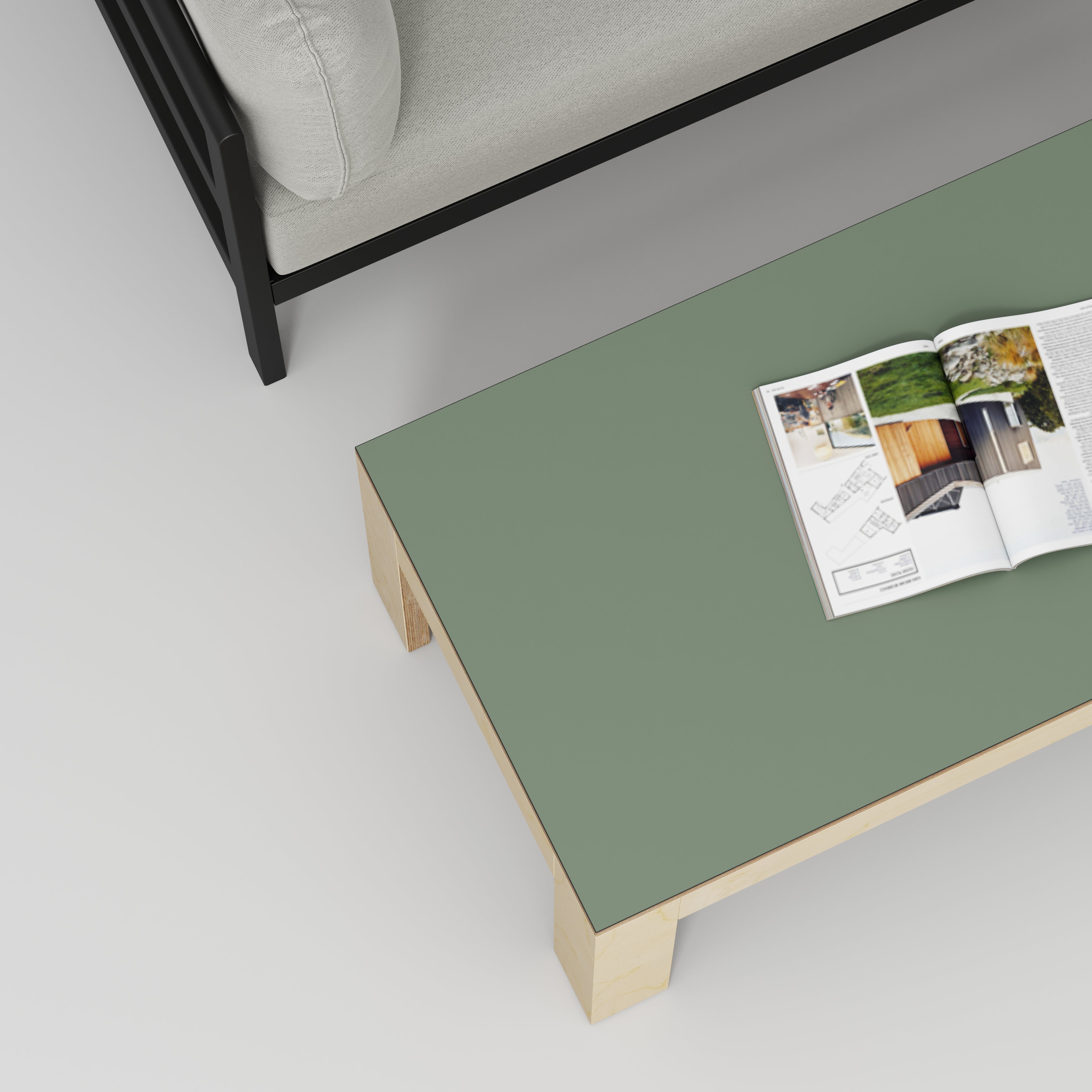 Coffee Table with Solid Frame - Formica Green Slate - 1200(w) x 600(d) x 450(h)
