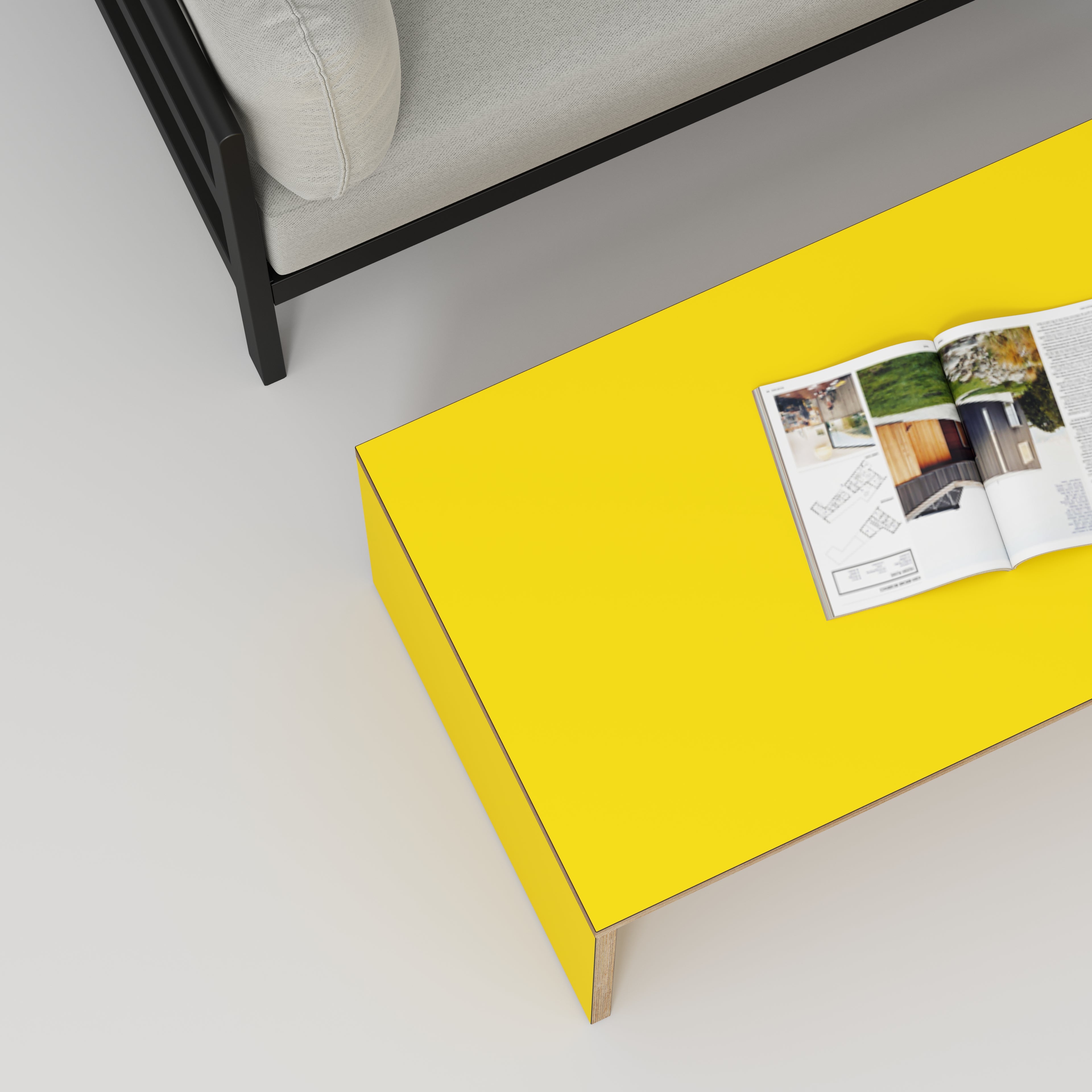 Coffee Table with Solid Sides - Formica Chrome Yellow - 1200(w) x 600(d) x 450(h)
