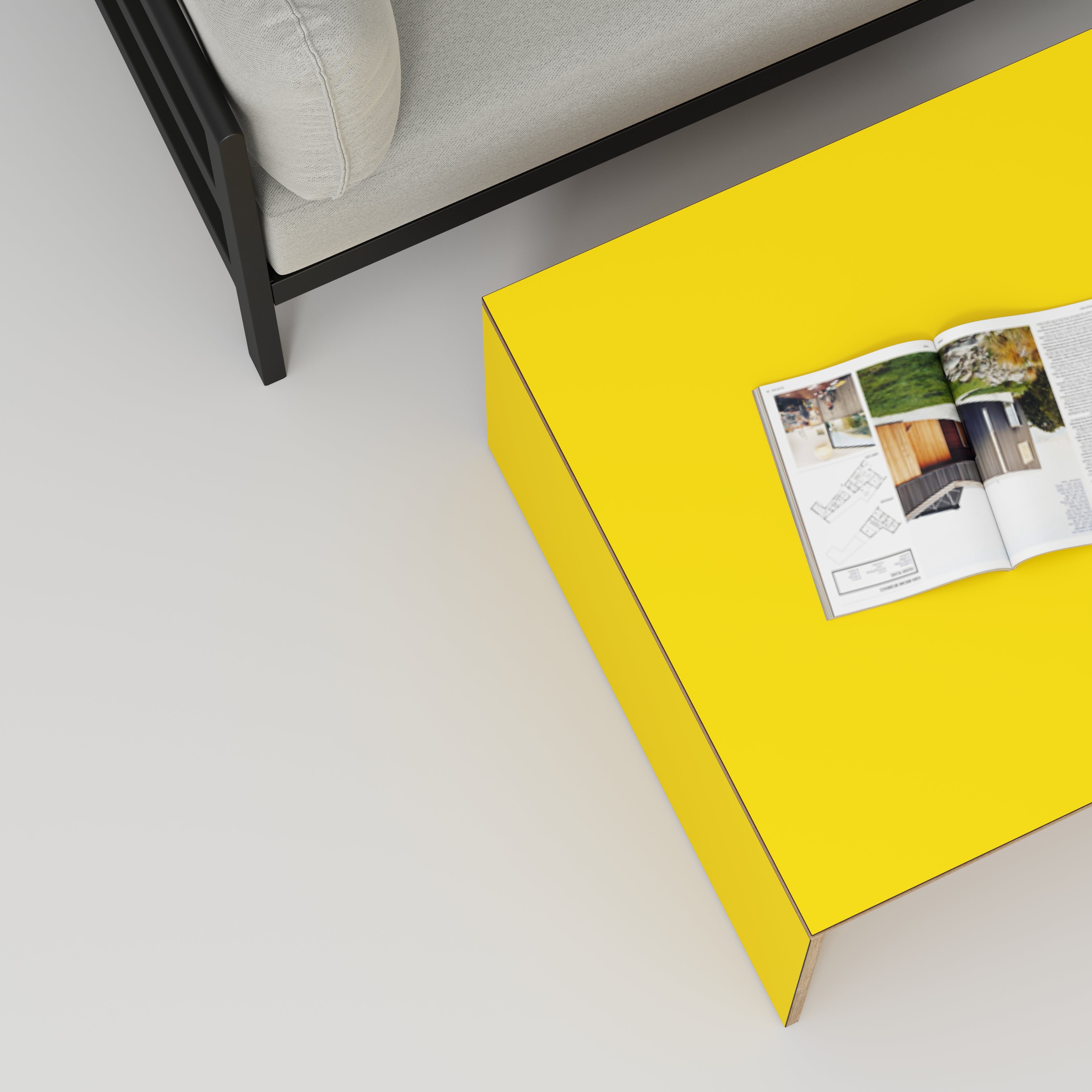 Coffee Table with Solid Sides Formica Chrome Yellow 800(w) x 800(d