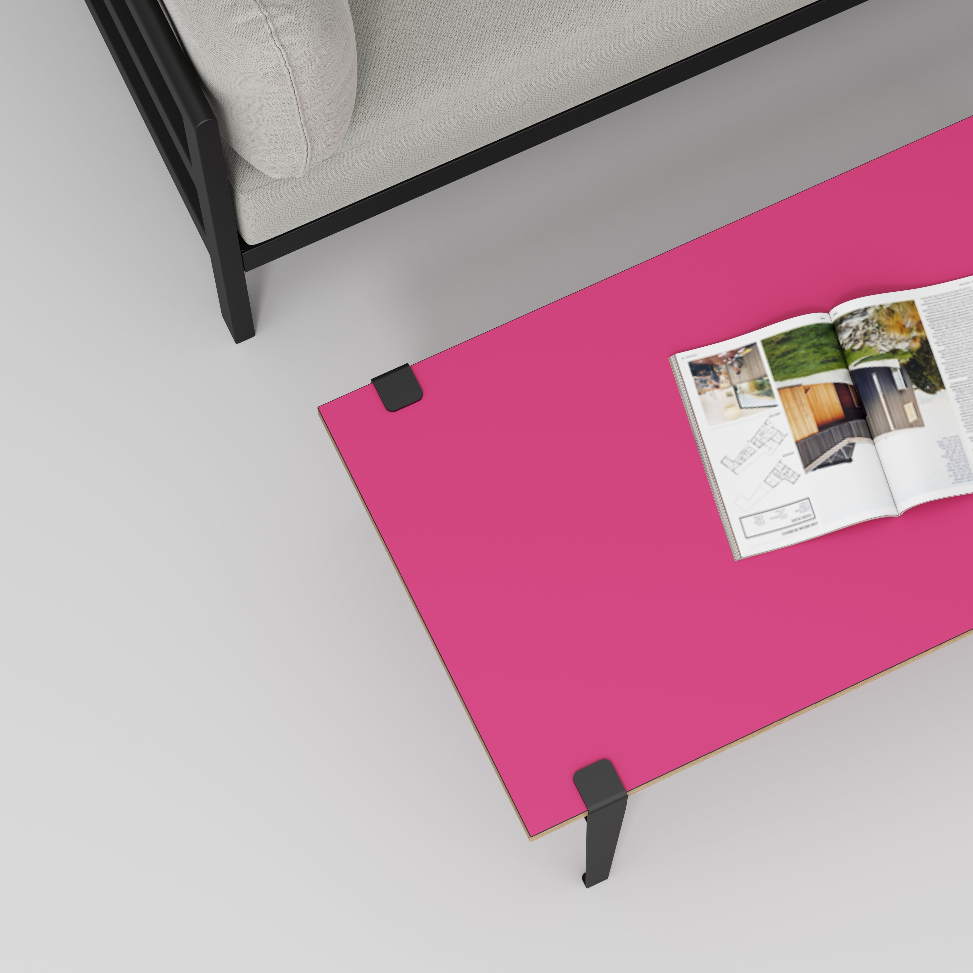 Coffee Table with Black Tiptoe Legs - Formica Juicy Pink - 1200(w) x 600(d) x 430(h)