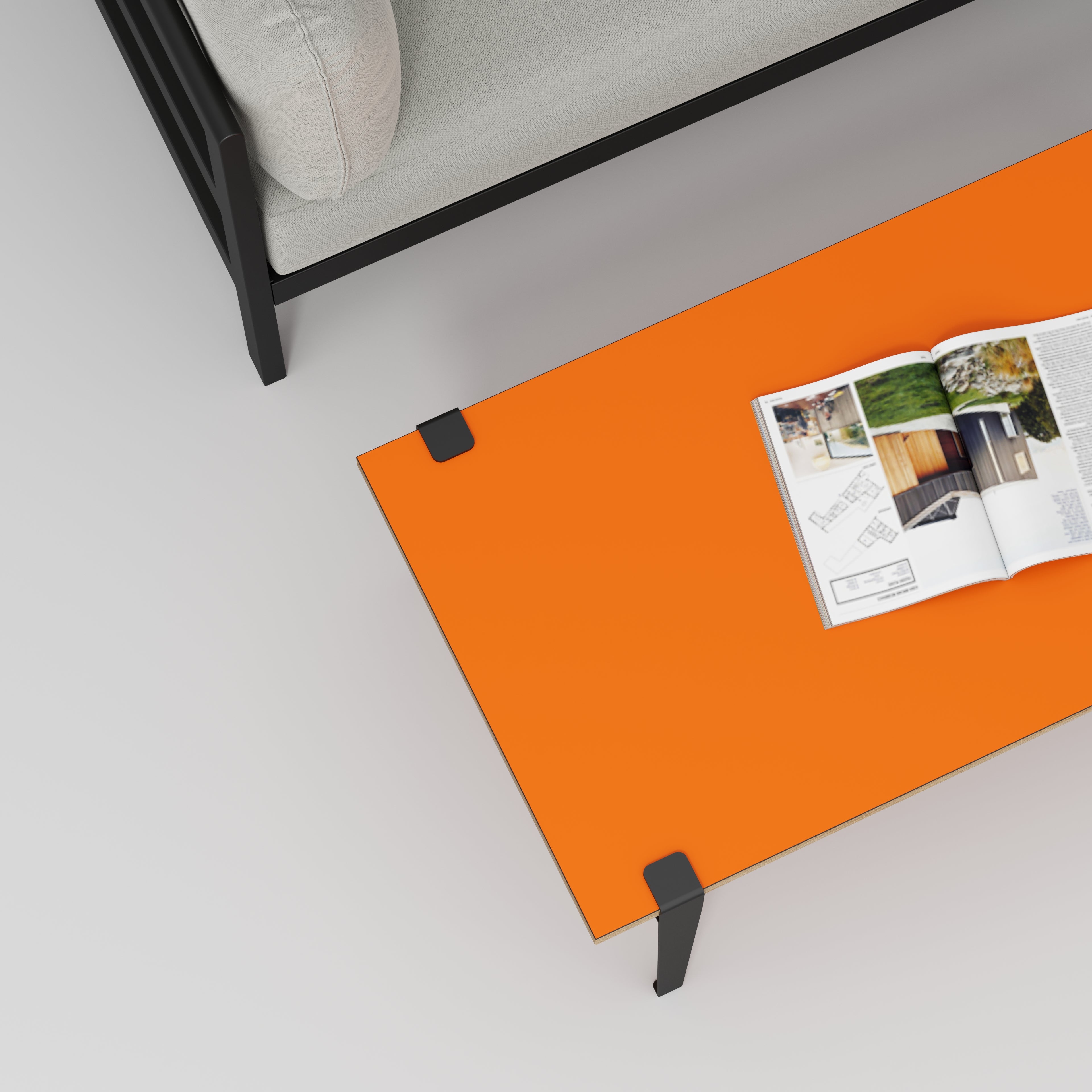Coffee Table with Black Tiptoe Legs - Formica Levante Orange - 1200(w) x 600(d) x 430(h)