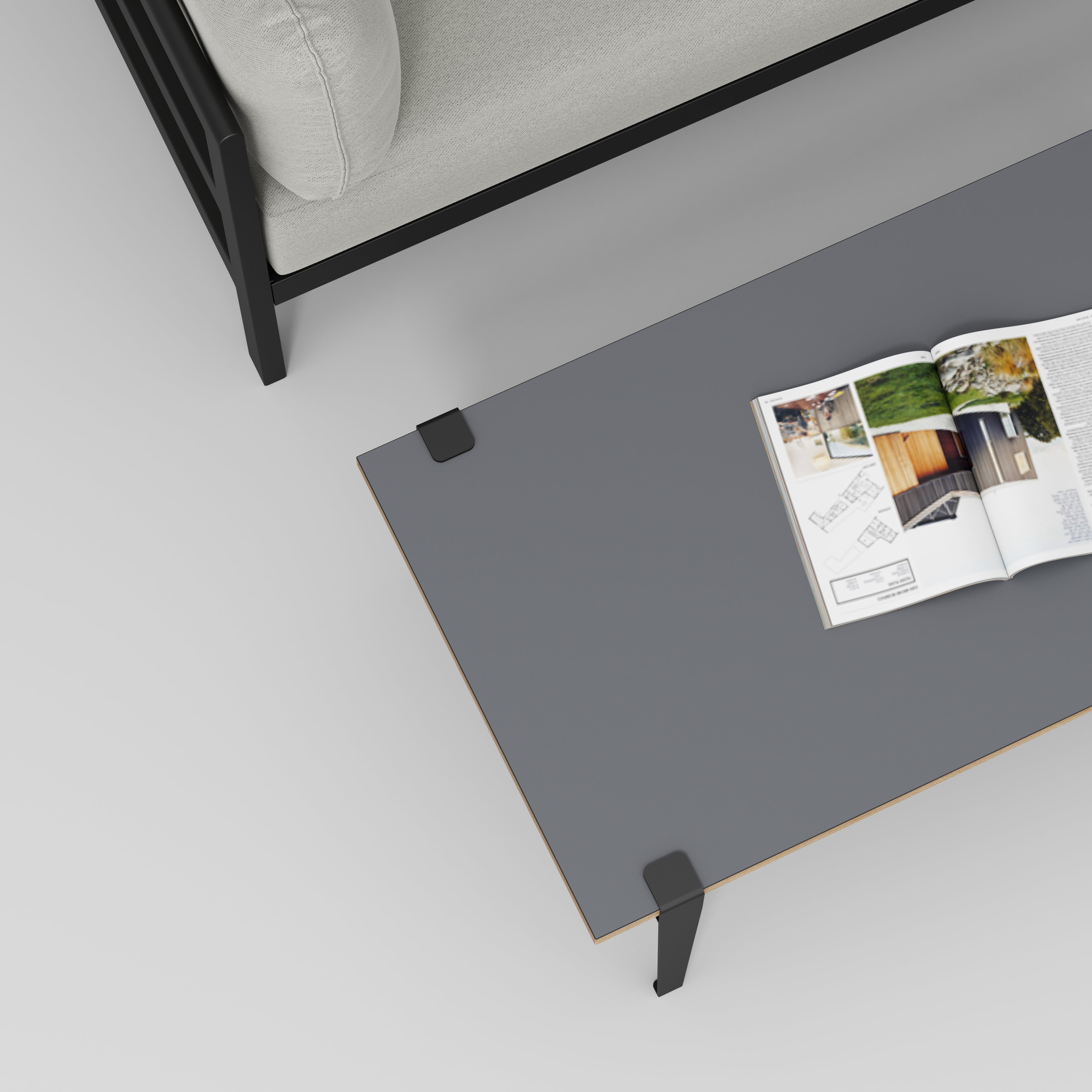 Coffee Table with Black Tiptoe Legs - Formica Tornado Grey - 1200(w) x 600(d) x 430(h)