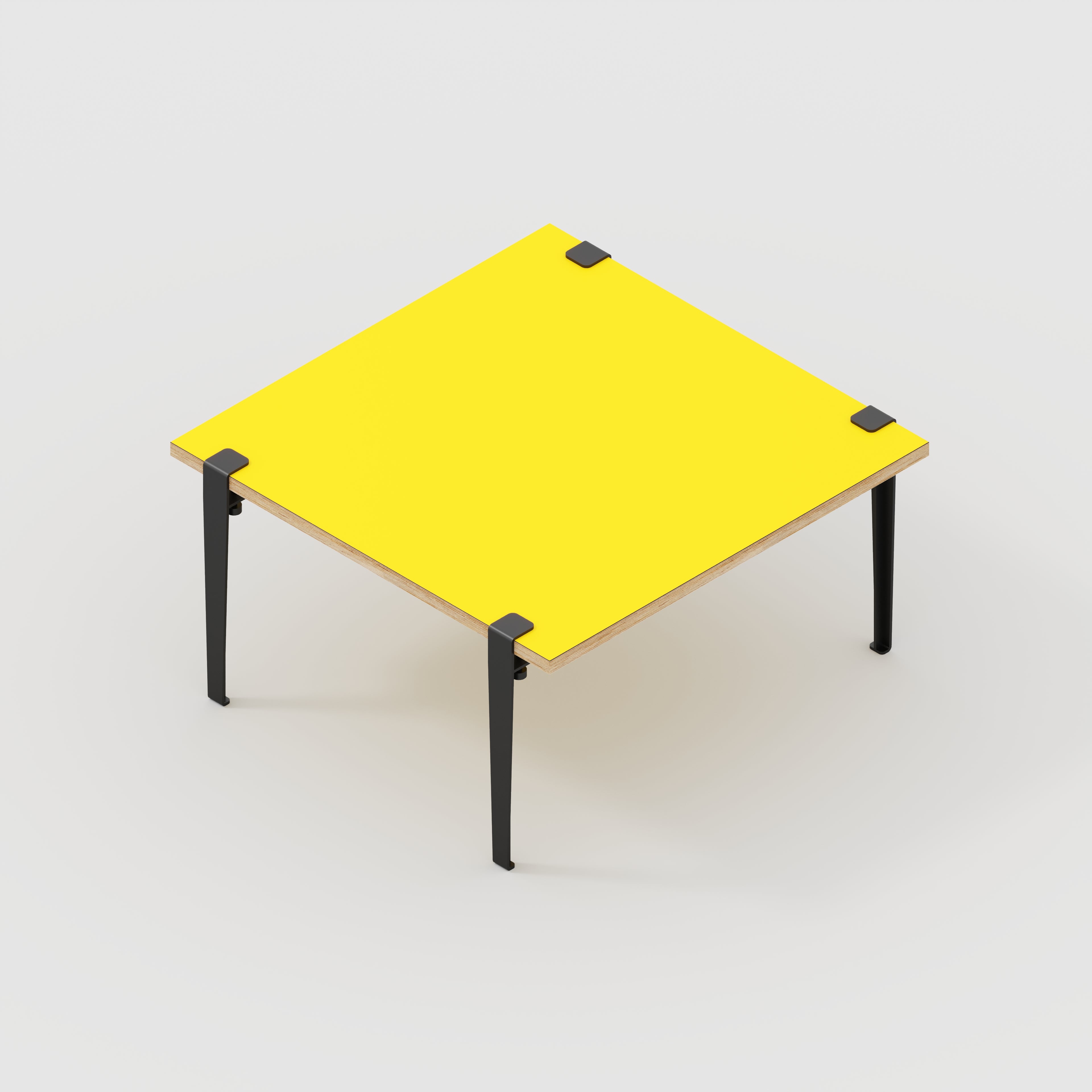 Plywood Coffee Table with Black Tiptoe Legs - Formica Chrome Yellow - 800(w) x 800(d) x 430(h)