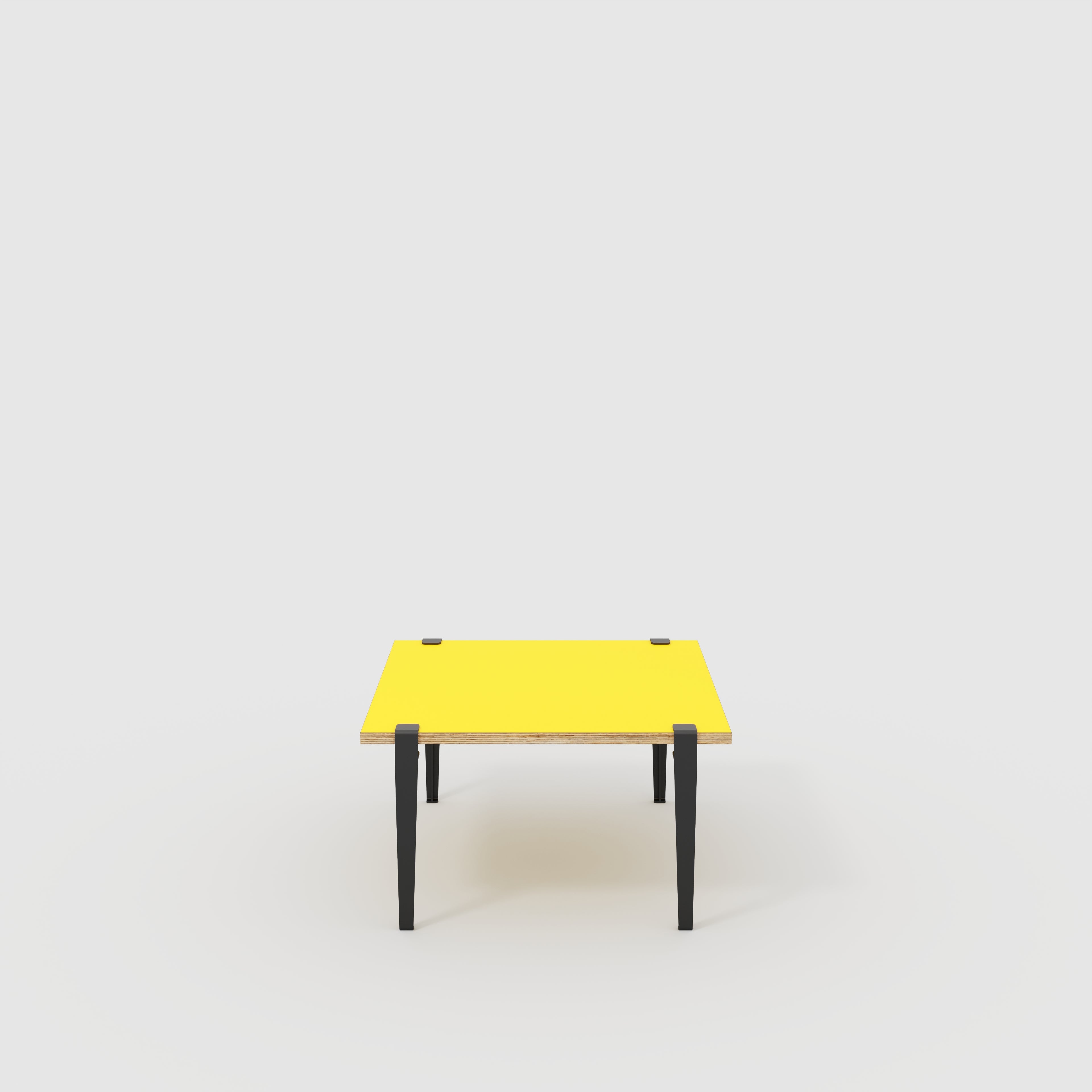 Coffee Table with Black Tiptoe Legs - Formica Chrome Yellow - 800(w) x 800(d) x 430(h)