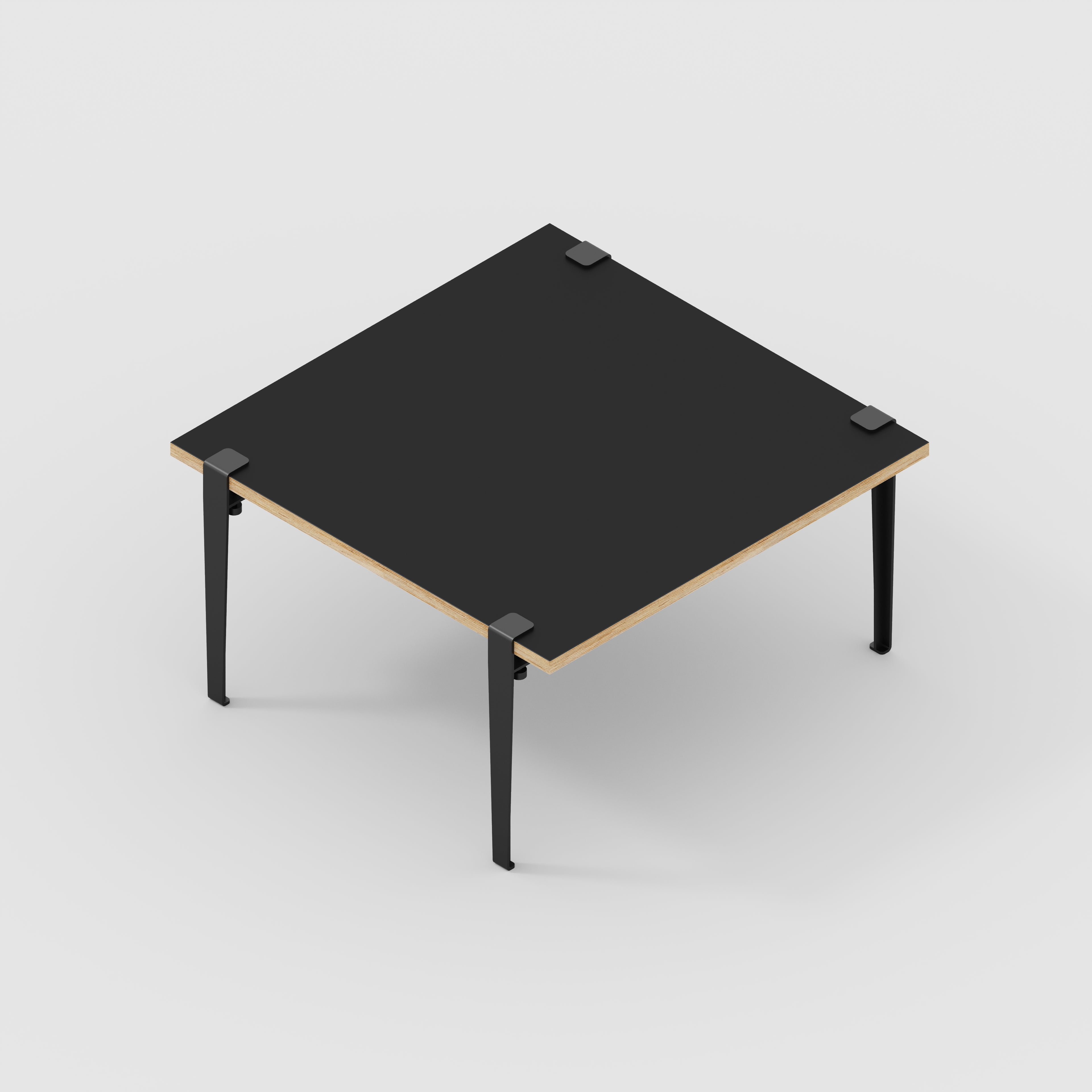 Coffee Table with Black Tiptoe Legs - Formica Diamond Black - 800(w) x 800(d) x 430(h)