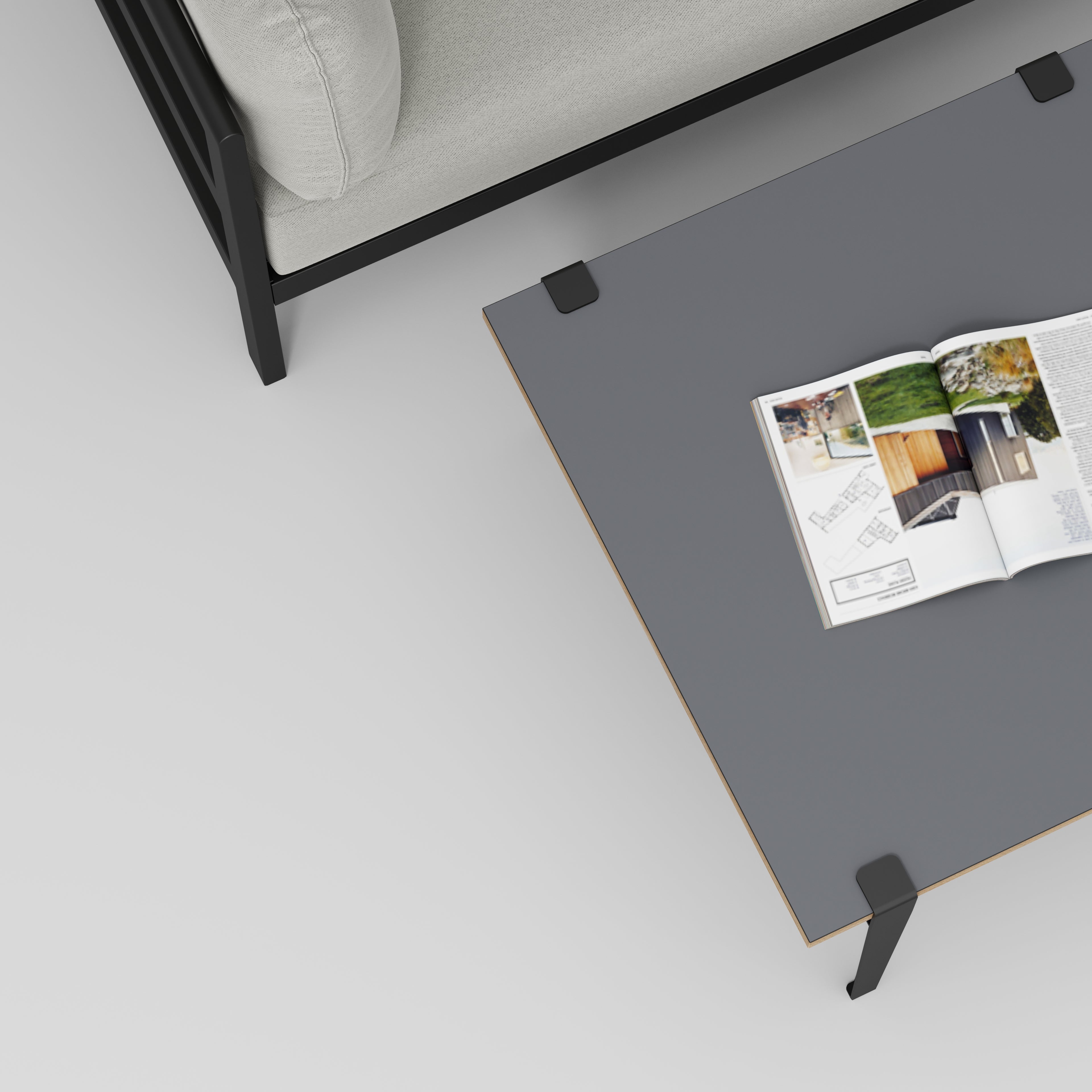 Coffee Table with Black Tiptoe Legs - Formica Tornado Grey - 800(w) x 800(d) x 430(h)