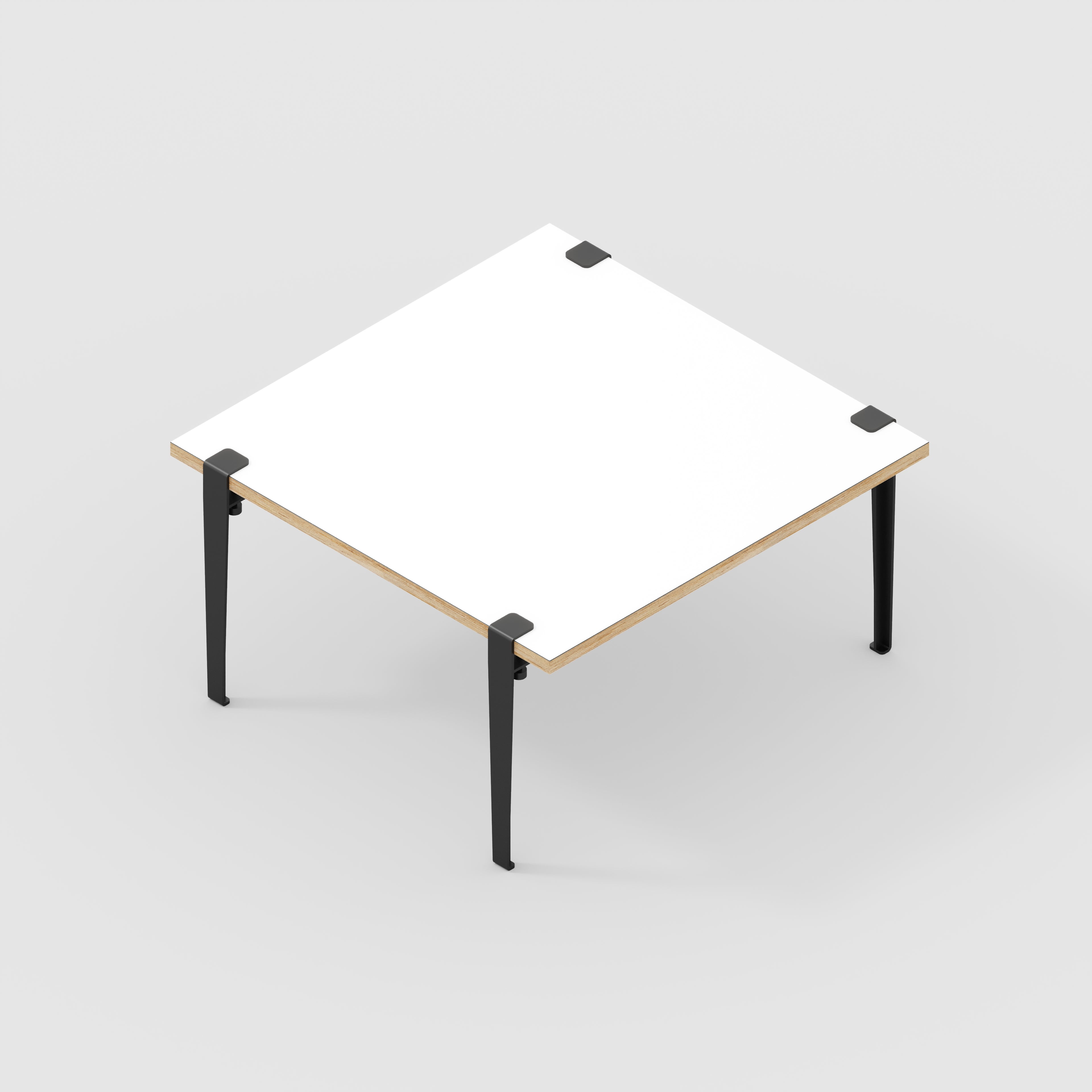 Coffee Table with Black Tiptoe Legs - Formica White - 800(w) x 800(d) x 430(h)