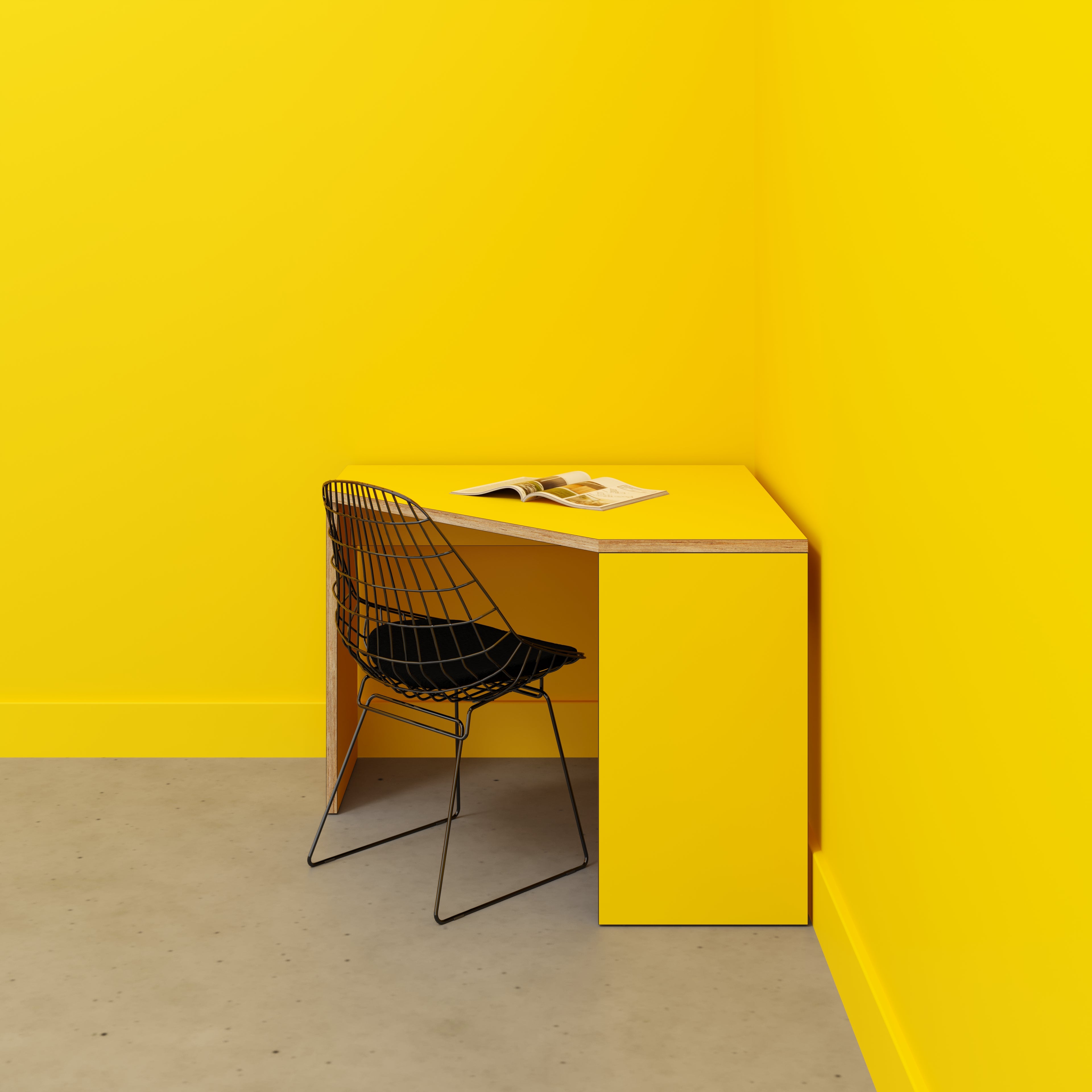 Corner Desk with Solid Sides - Formica Chrome Yellow - 1000(w) x 1000(d) x 750(h)
