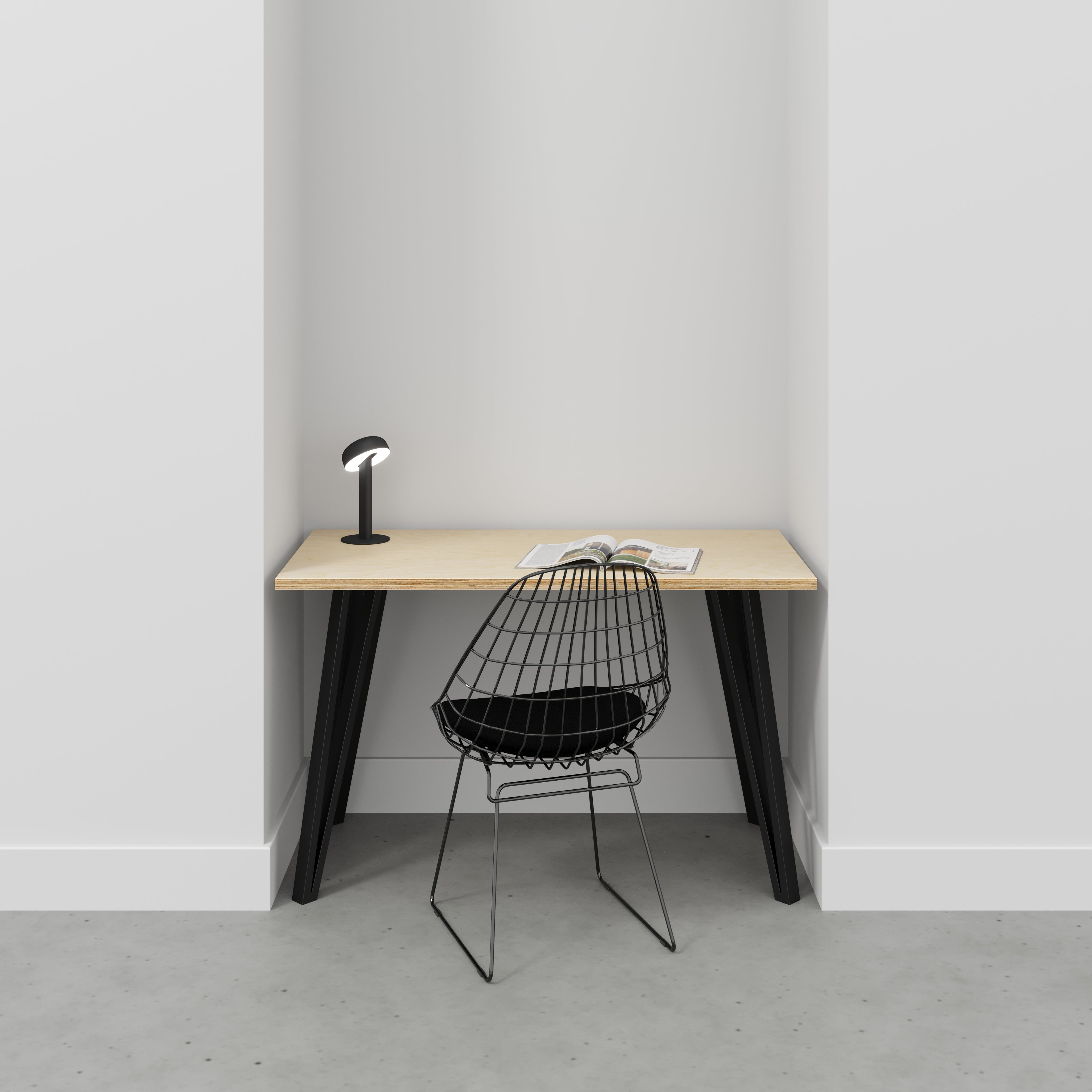 Desk with Black Box Hairpin Legs - Plywood Birch - 1200(w) x 600(d) x 735(h)