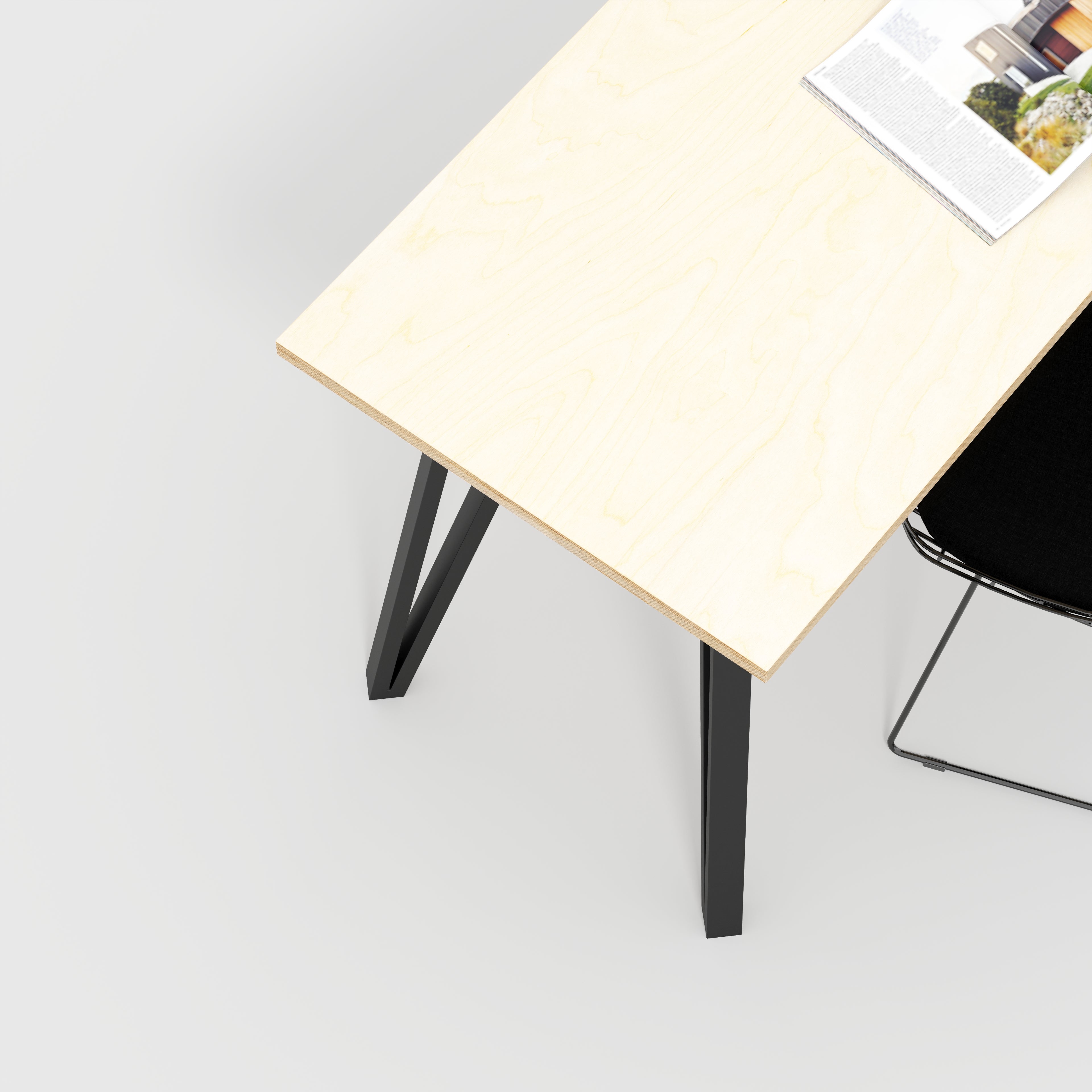 Desk with Black Box Hairpin Legs - Plywood Birch - 1200(w) x 600(d) x 735(h)