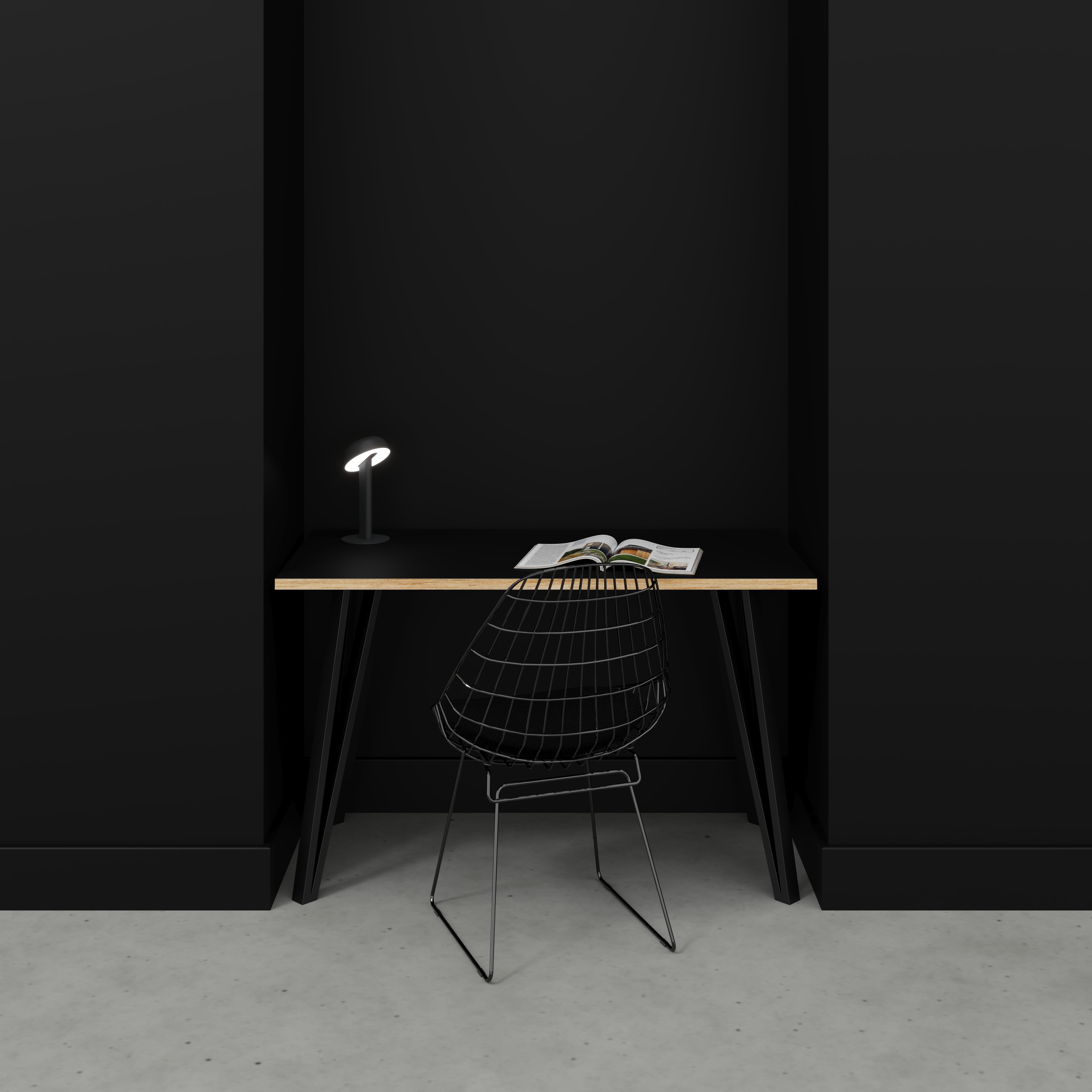 Desk with Black Box Hairpin Legs - Formica Diamond Black - 1200(w) x 600(d) x 735(h)