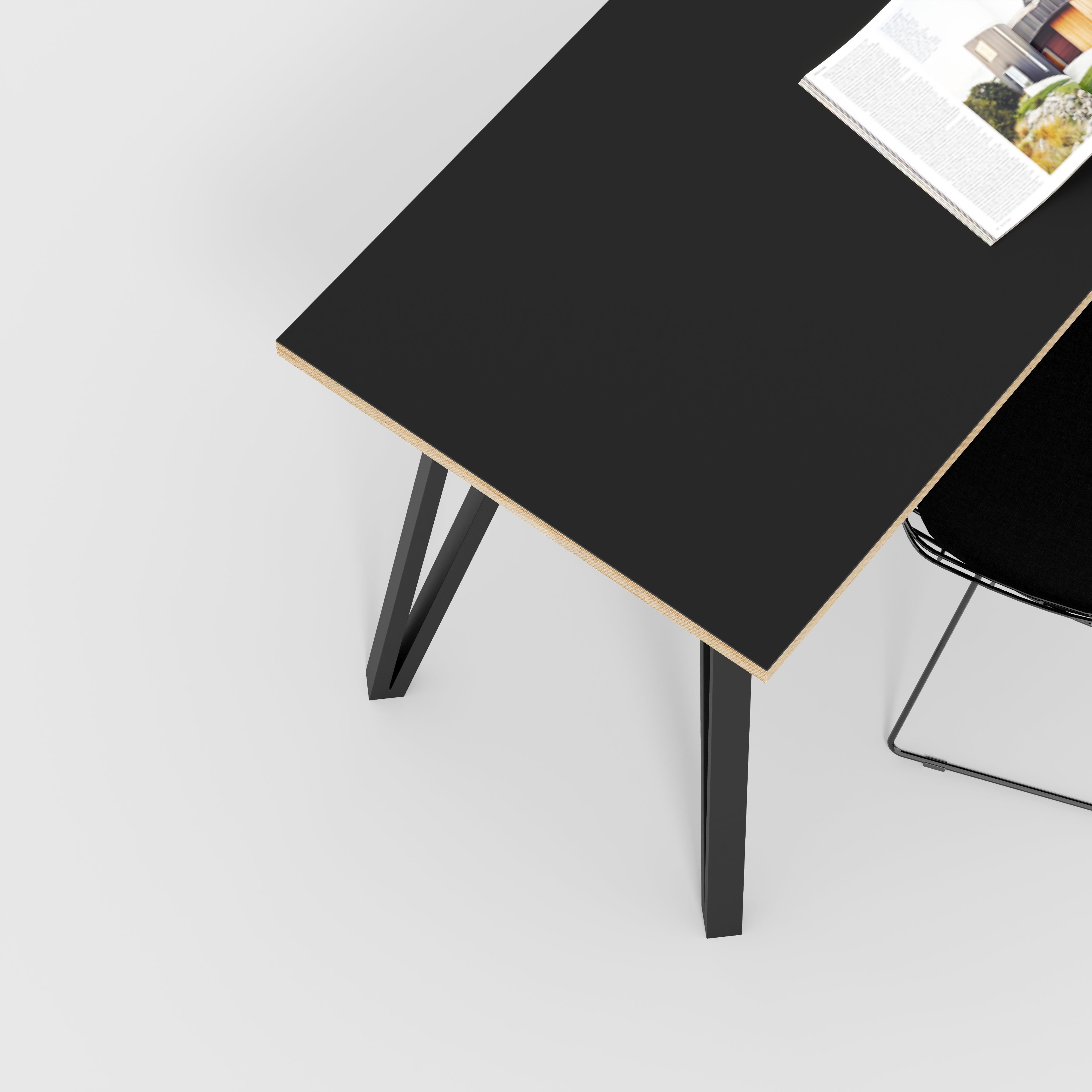 Desk with Black Box Hairpin Legs - Formica Diamond Black - 1600(w) x 800(d) x 735(h)