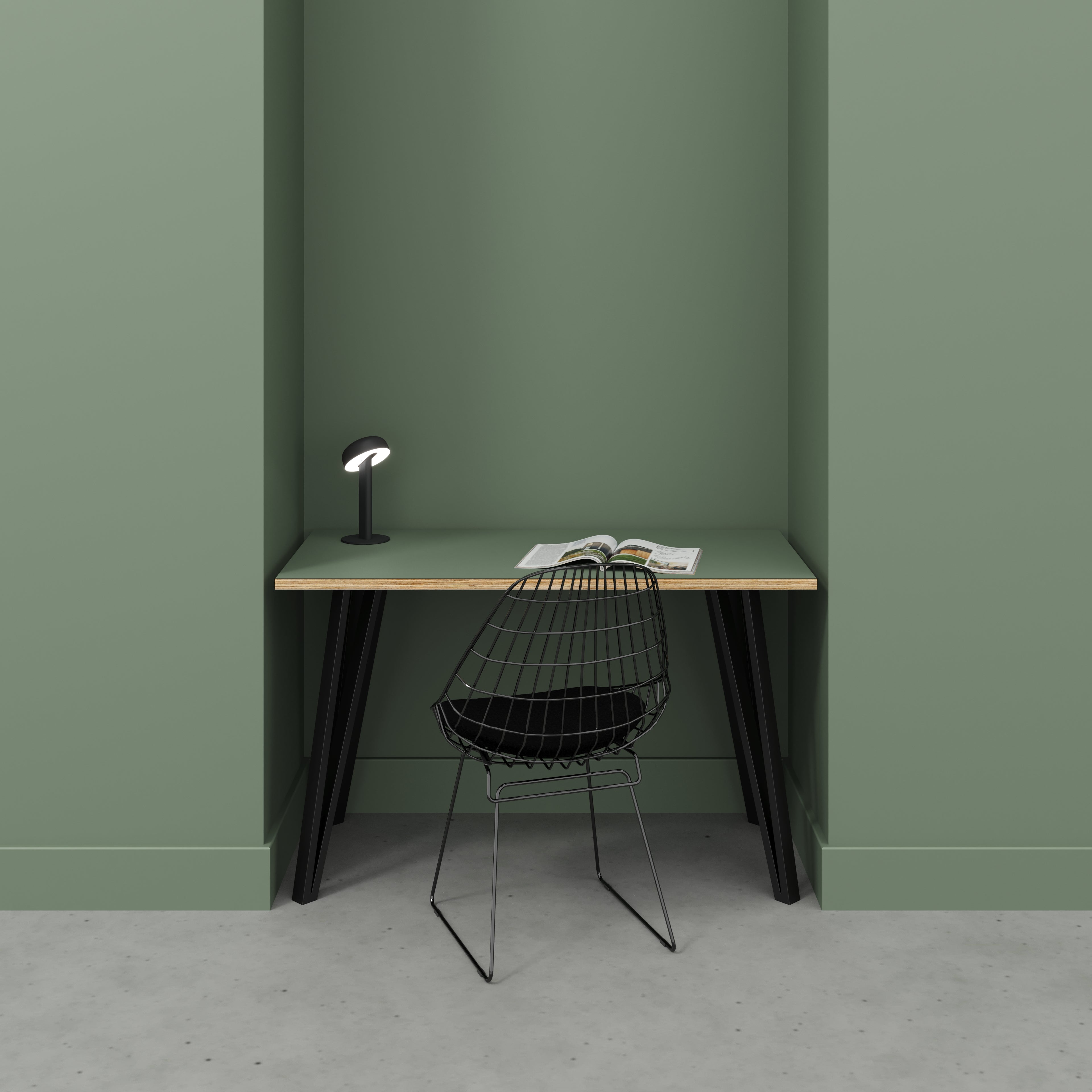 Desk with Black Box Hairpin Legs - Formica Green Slate - 1200(w) x 600(d) x 735(h)