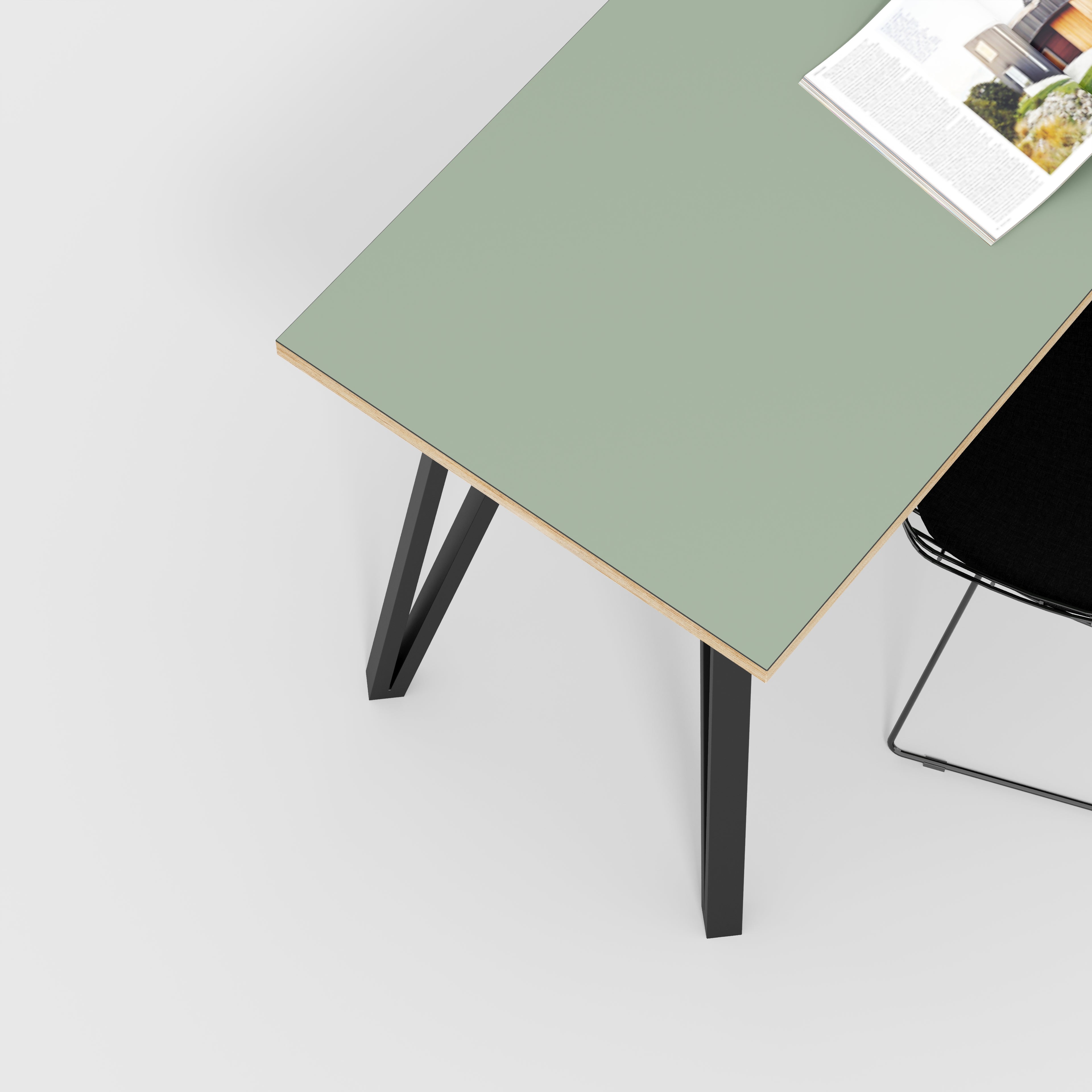 Desk with Black Box Hairpin Legs - Formica Green Slate - 1600(w) x 800(d) x 735(h)