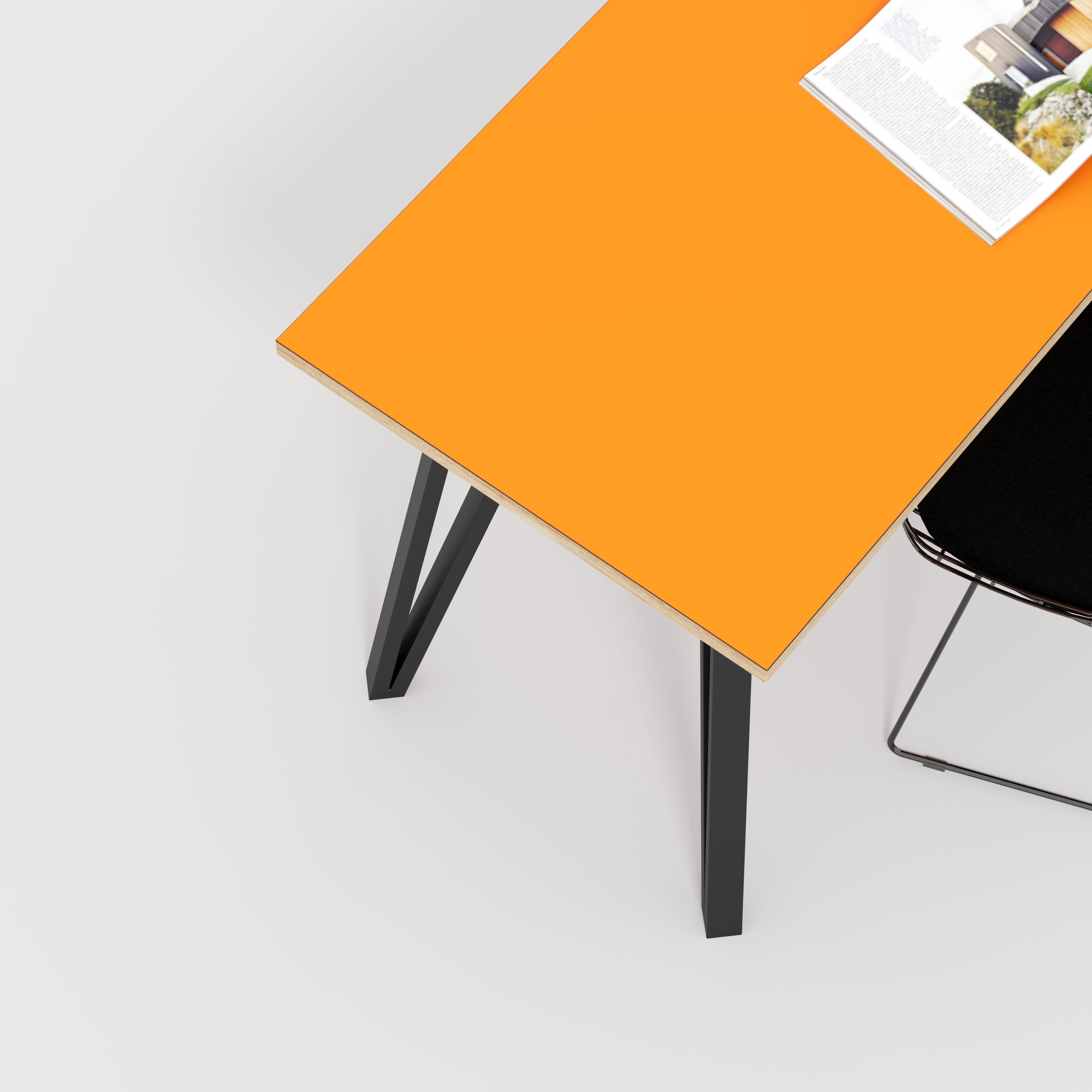 Desk with Black Box Hairpin Legs - Formica Levante Orange - 1600(w) x 800(d) x 735(h)