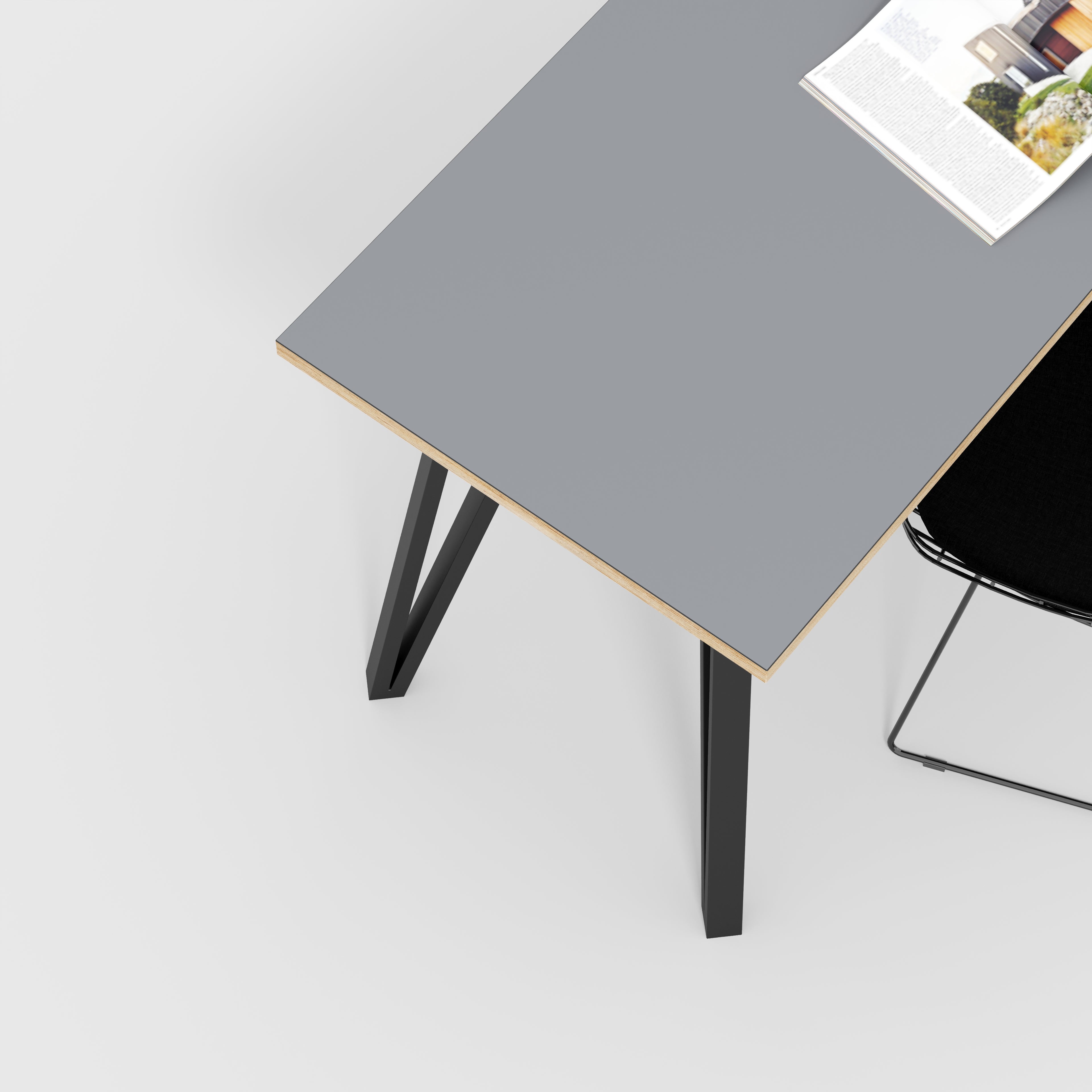 Desk with Black Box Hairpin Legs - Formica Tornado Grey - 1600(w) x 800(d) x 735(h)
