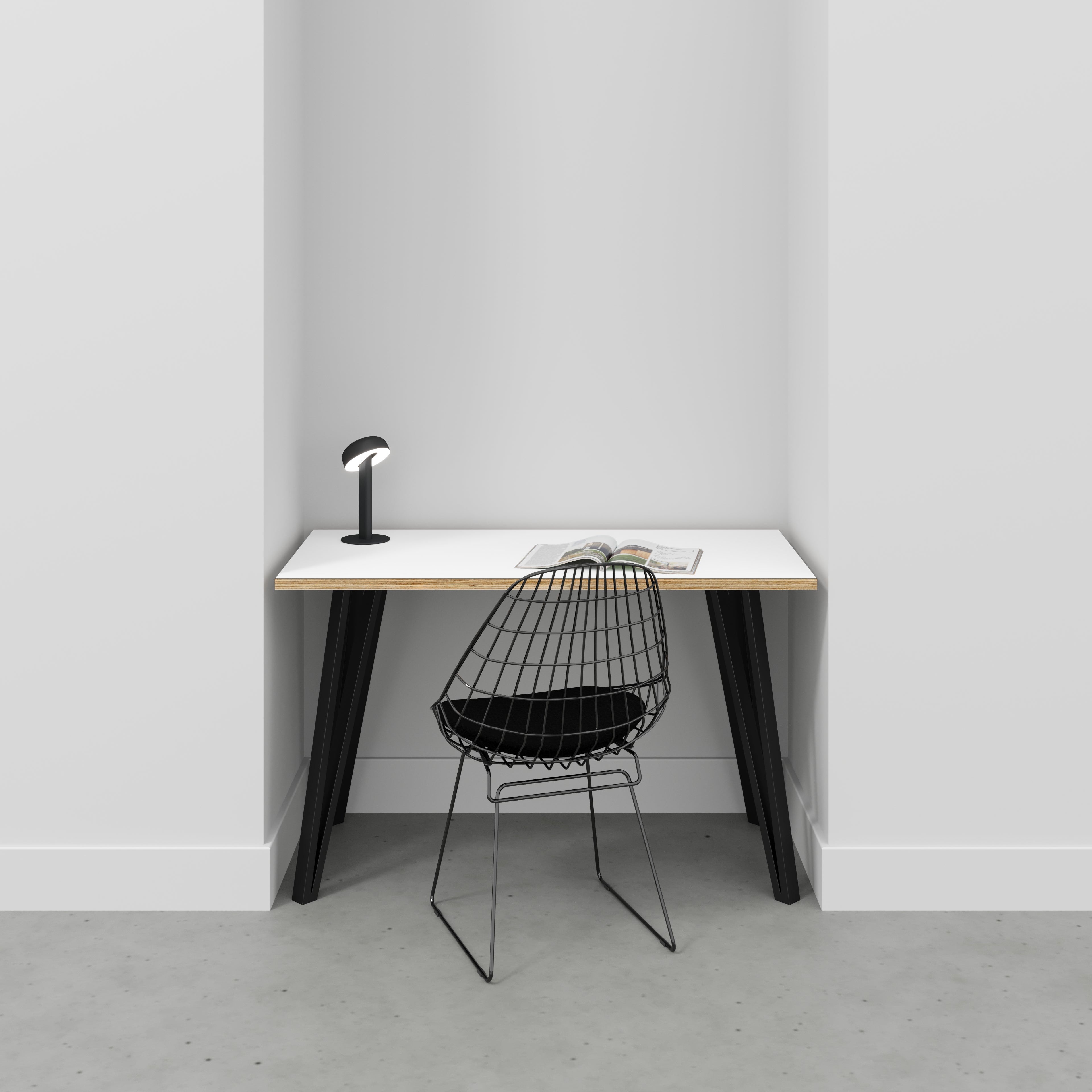 Desk with Black Box Hairpin Legs - Formica White - 1200(w) x 600(d) x 735(h)