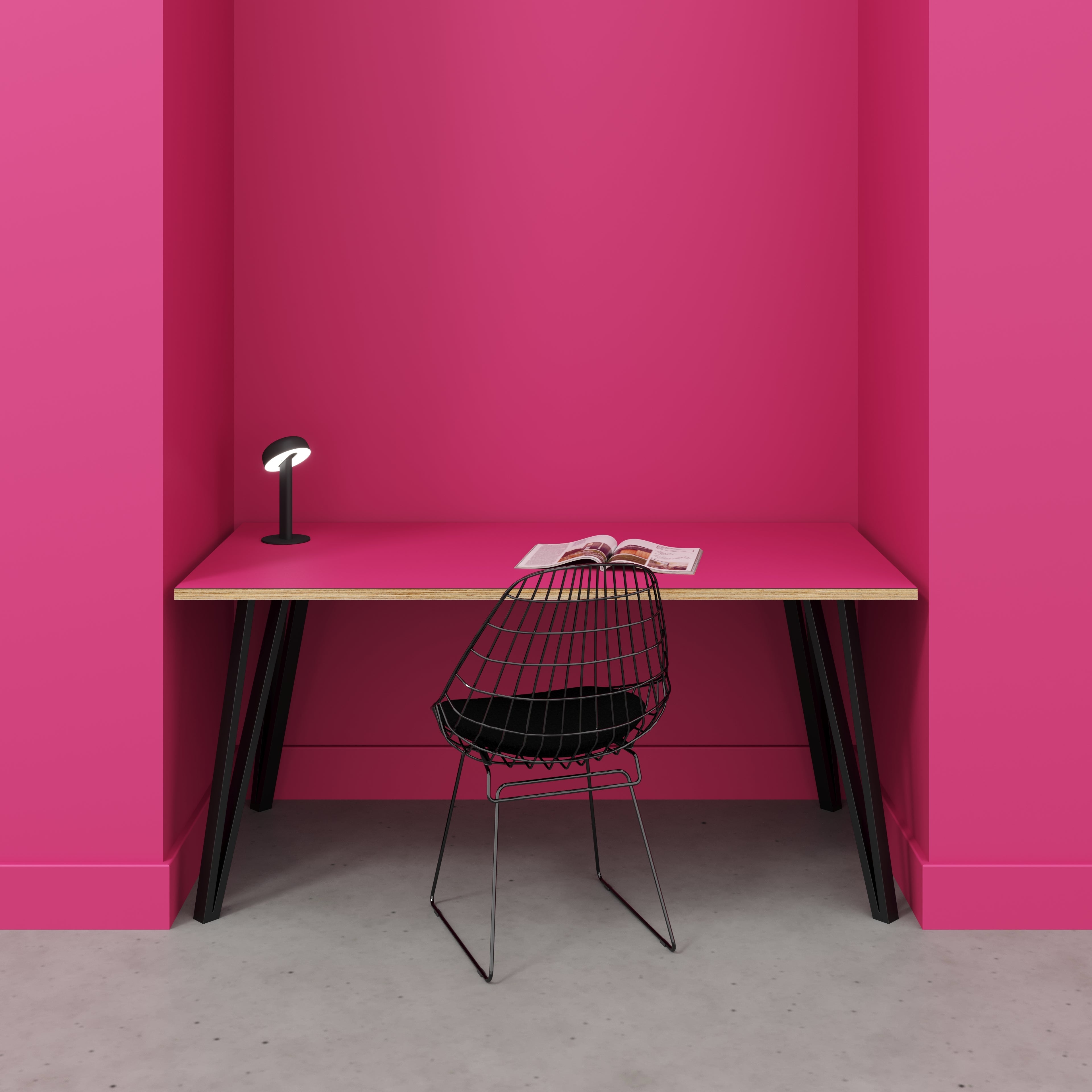 Desk with Black Box Hairpin Legs - Formica Juicy Pink - 1600(w) x 800(d) x 735(h)