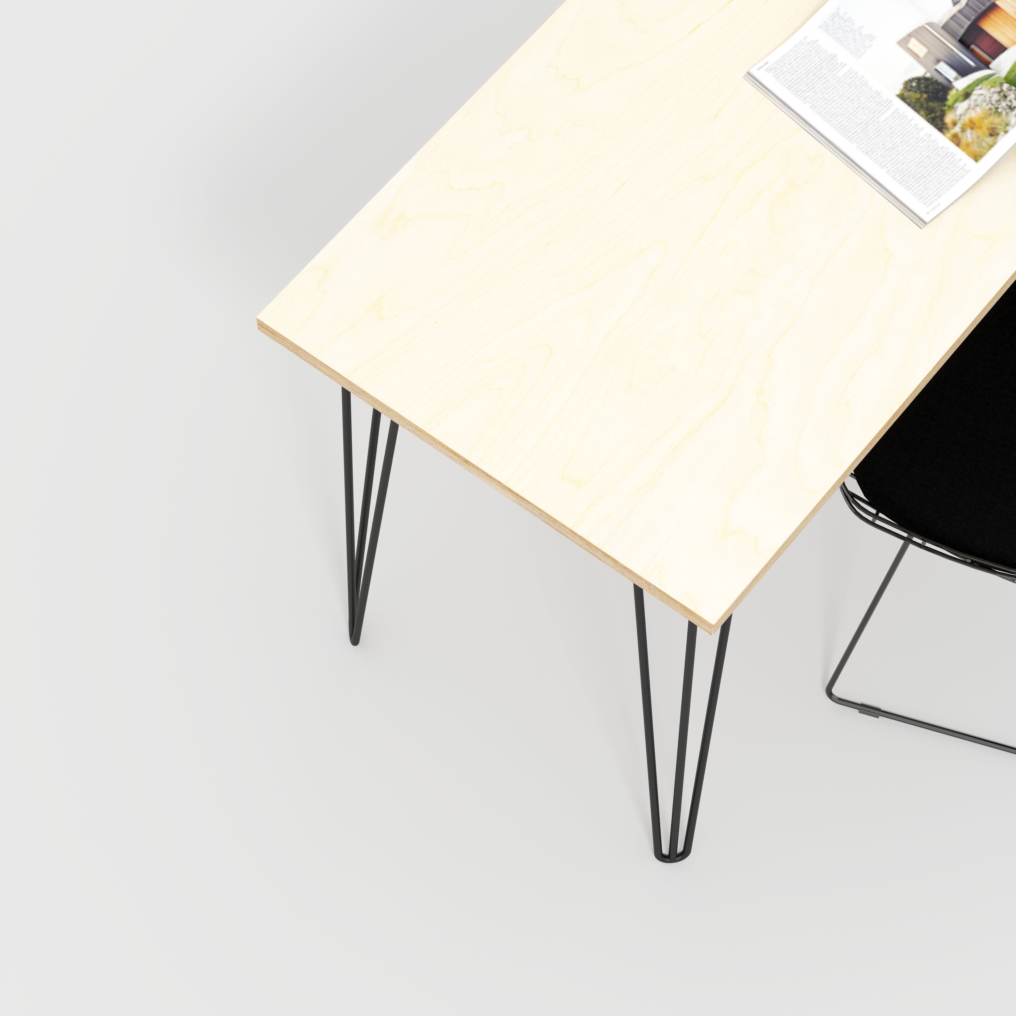 Desk with Black Hairpin Legs - Plywood Birch - 1600(w) x 800(d) x 735(h)