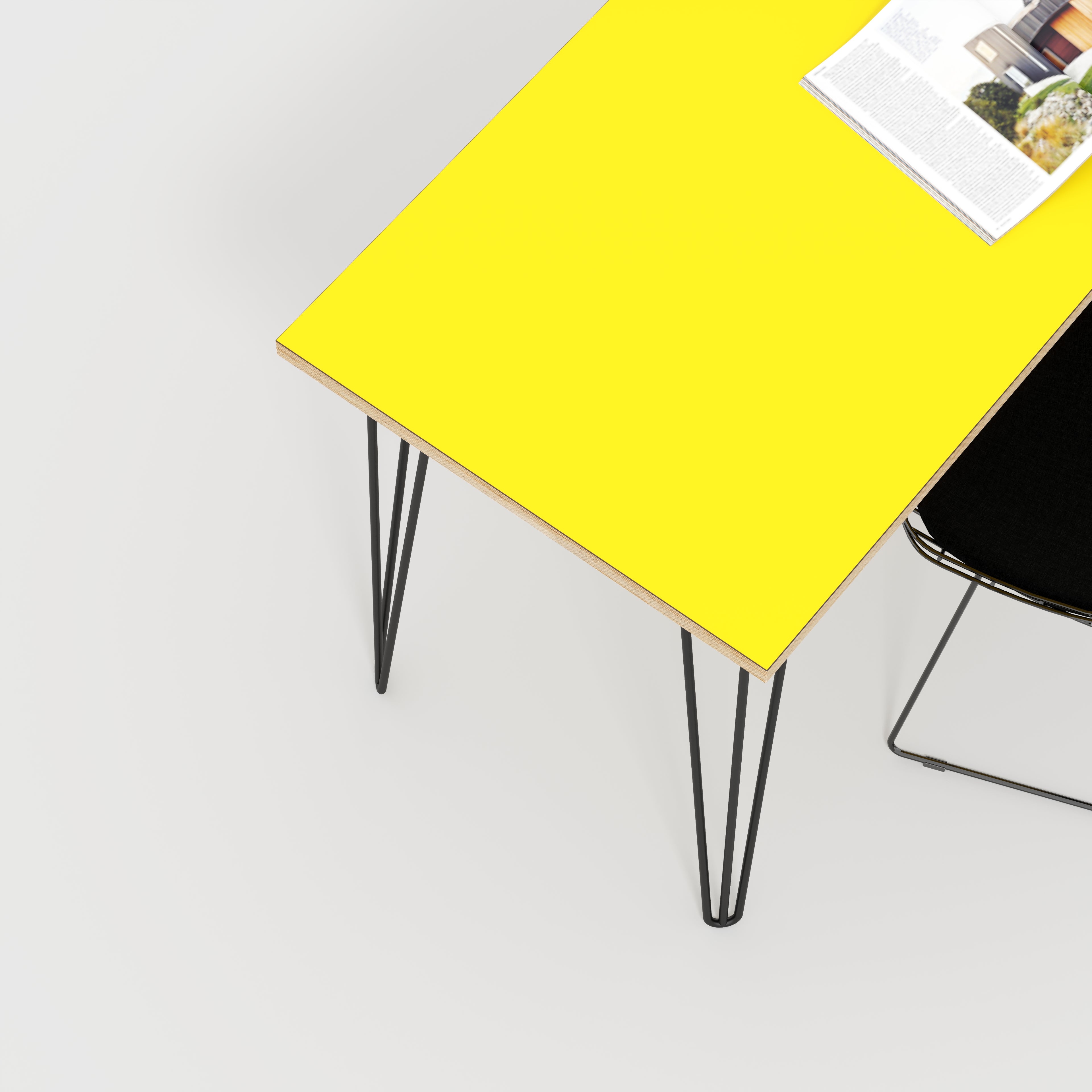 Desk with Black Hairpin Legs - Formica Chrome Yellow - 1600(w) x 800(d) x 735(h)