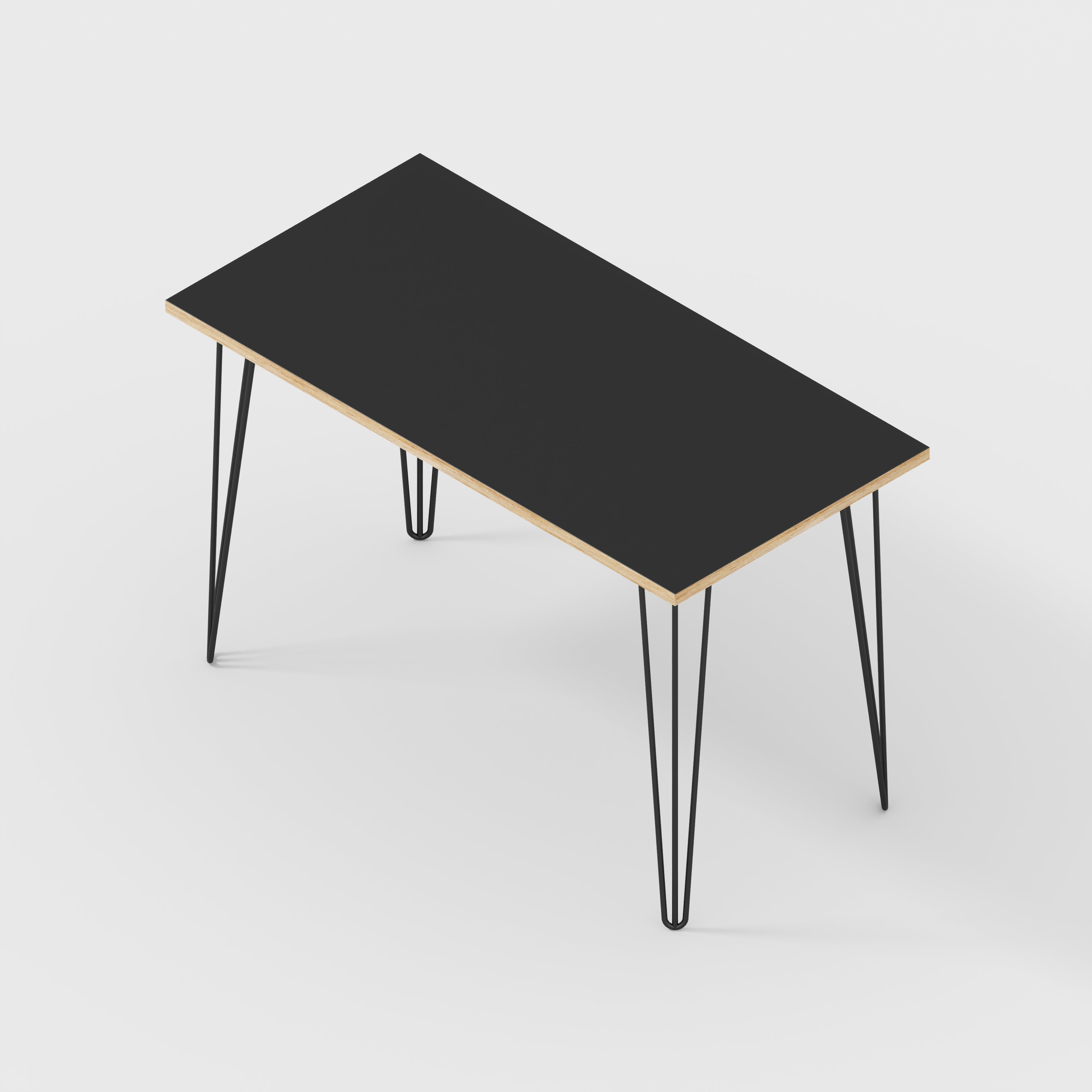 Plywood Desk with Black Hairpin Legs - Formica Diamond Black - 1200(w) x 600(d) x 735(h)