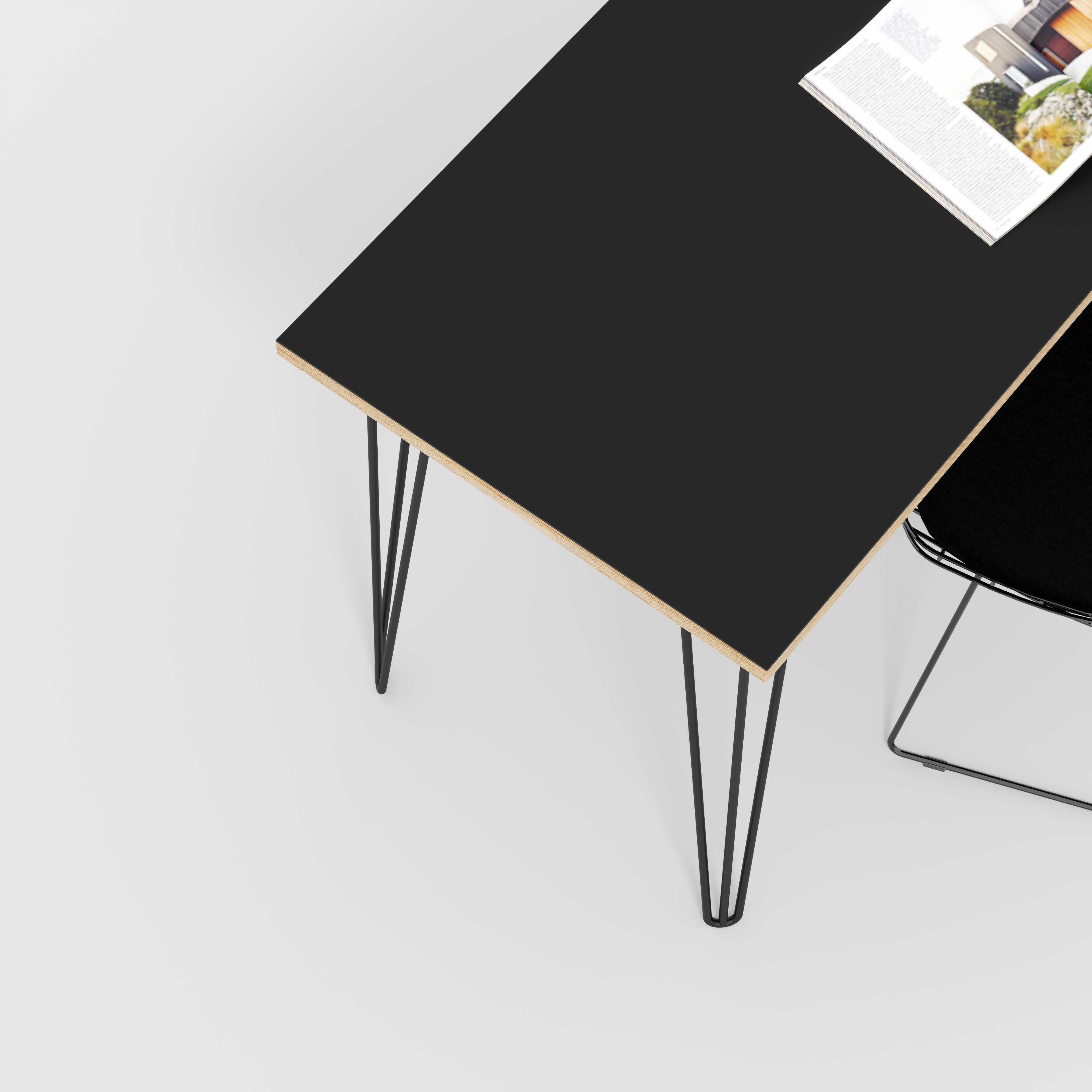 Desk with Black Hairpin Legs - Formica Diamond Black - 1600(w) x 800(d) x 735(h)