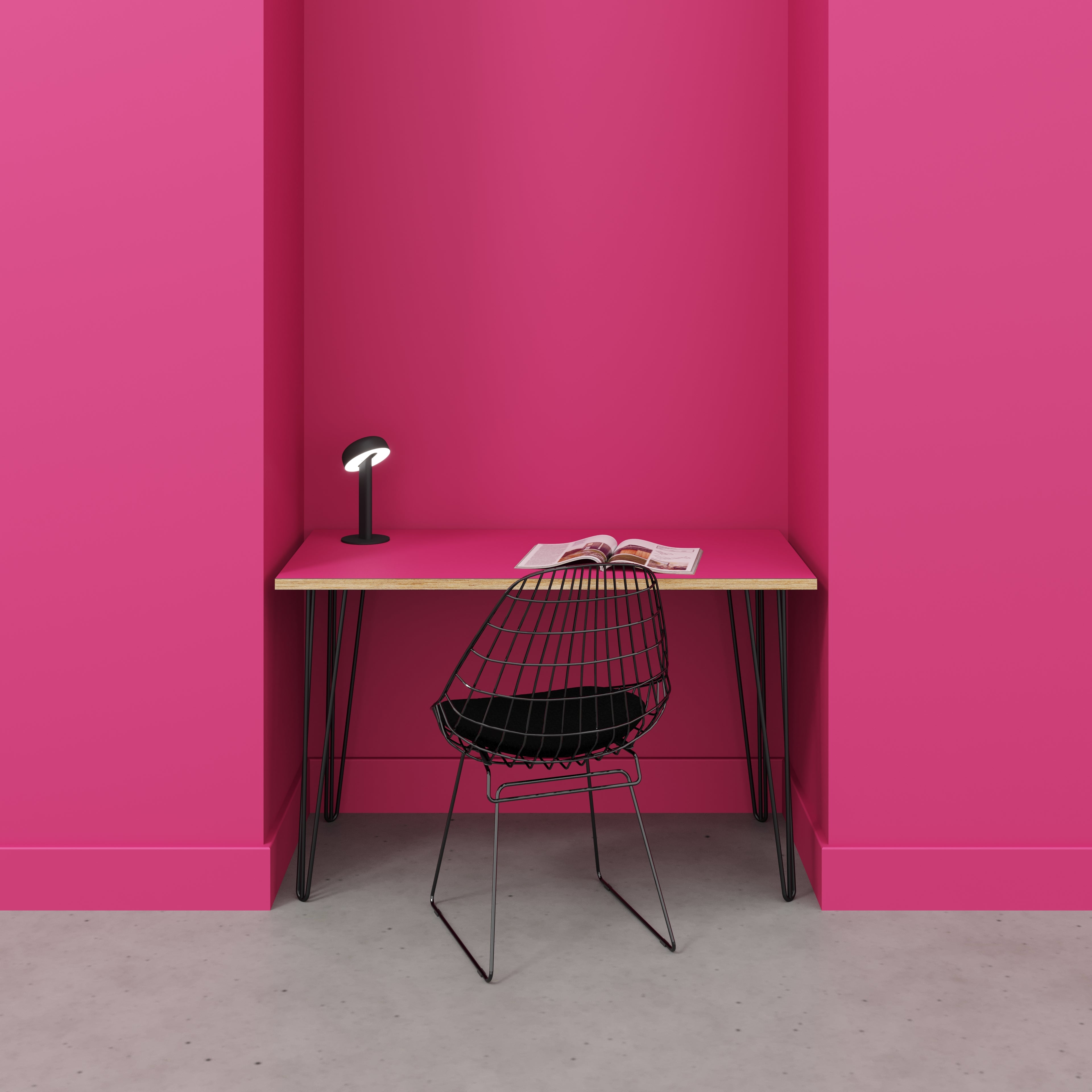 Desk with Black Hairpin Legs - Formica Juicy Pink - 1200(w) x 600(d) x 735(h)