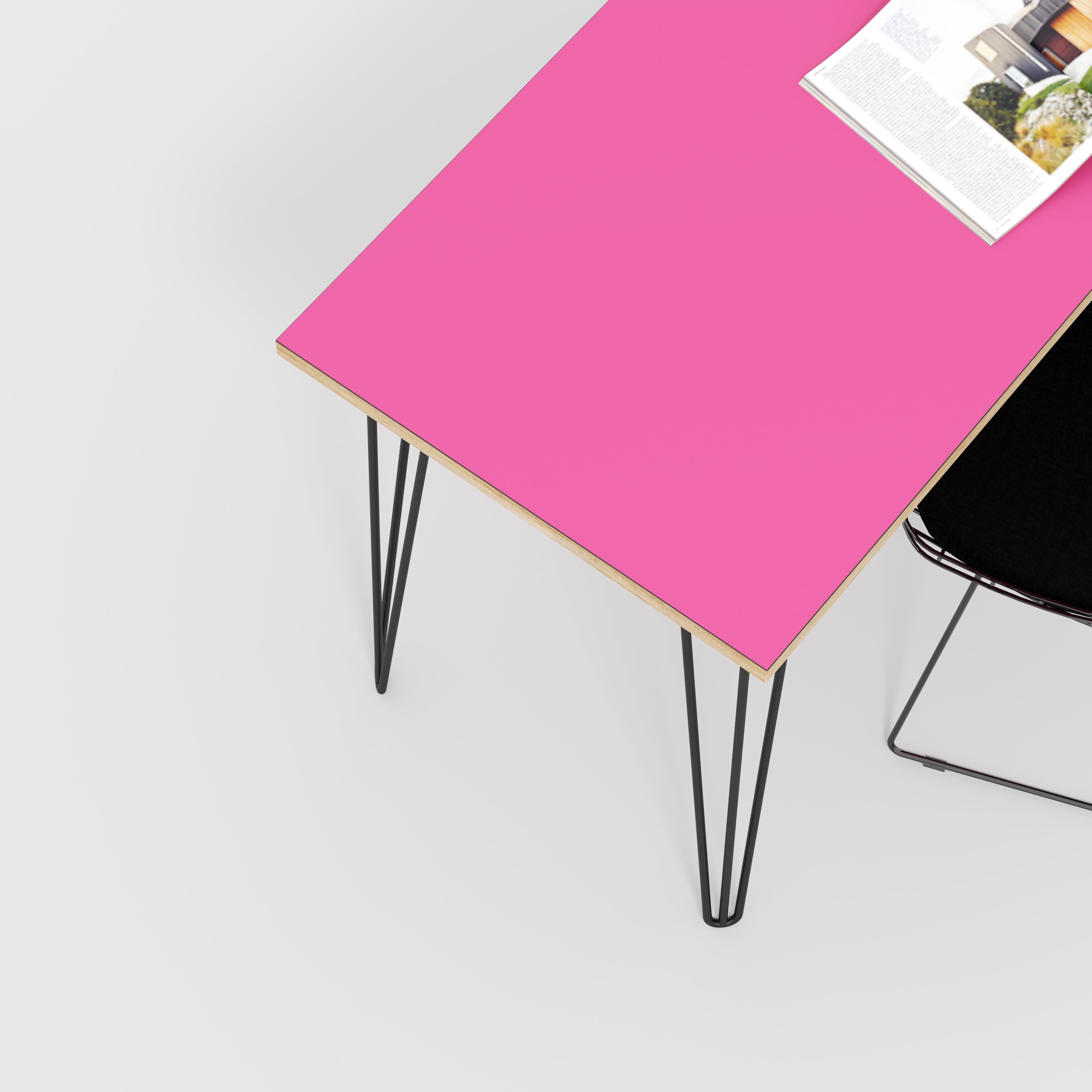 Desk with Black Hairpin Legs - Formica Juicy Pink - 1600(w) x 800(d) x 735(h)