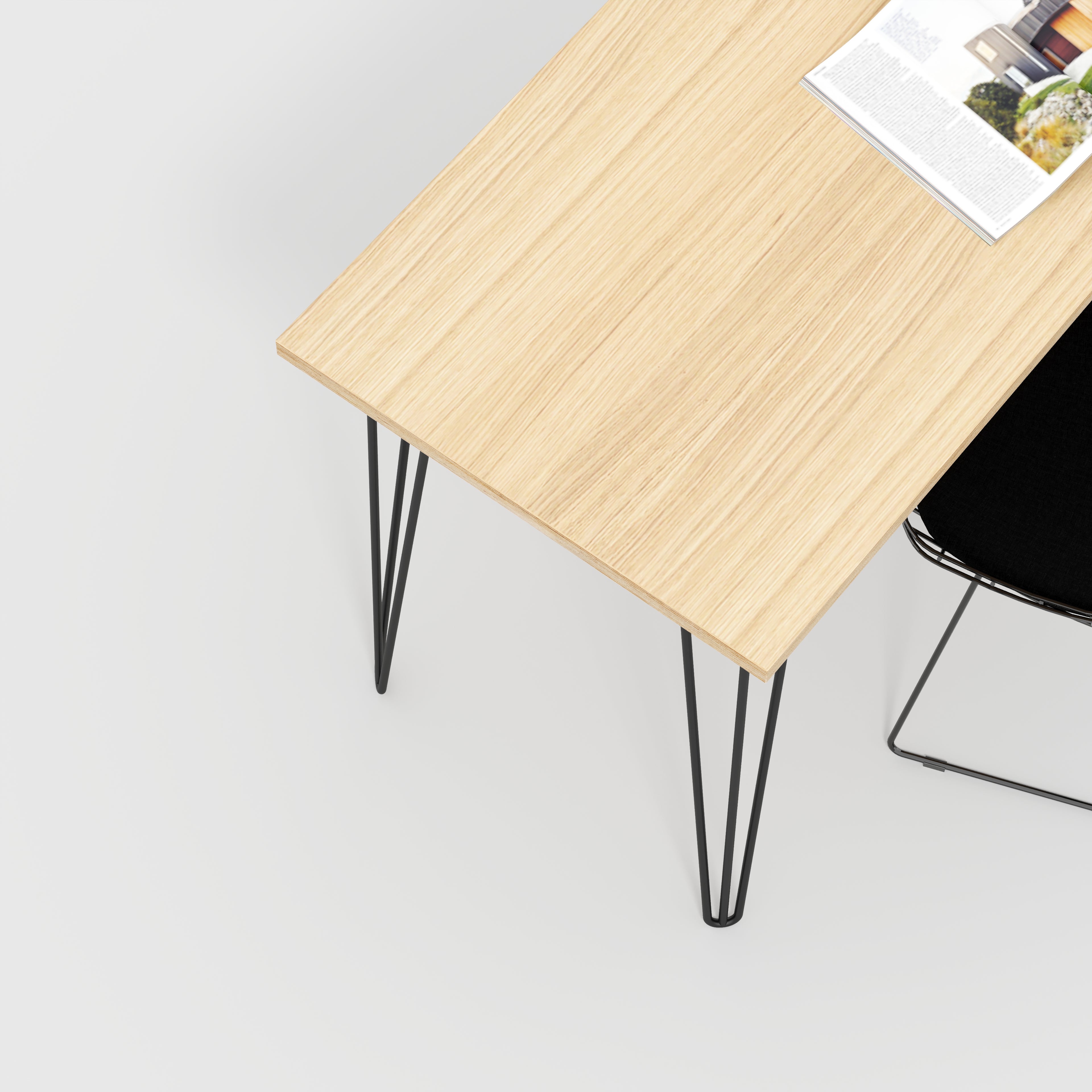 Desk with Black Hairpin Legs - Plywood Oak - 1200(w) x 600(d) x 735(h)