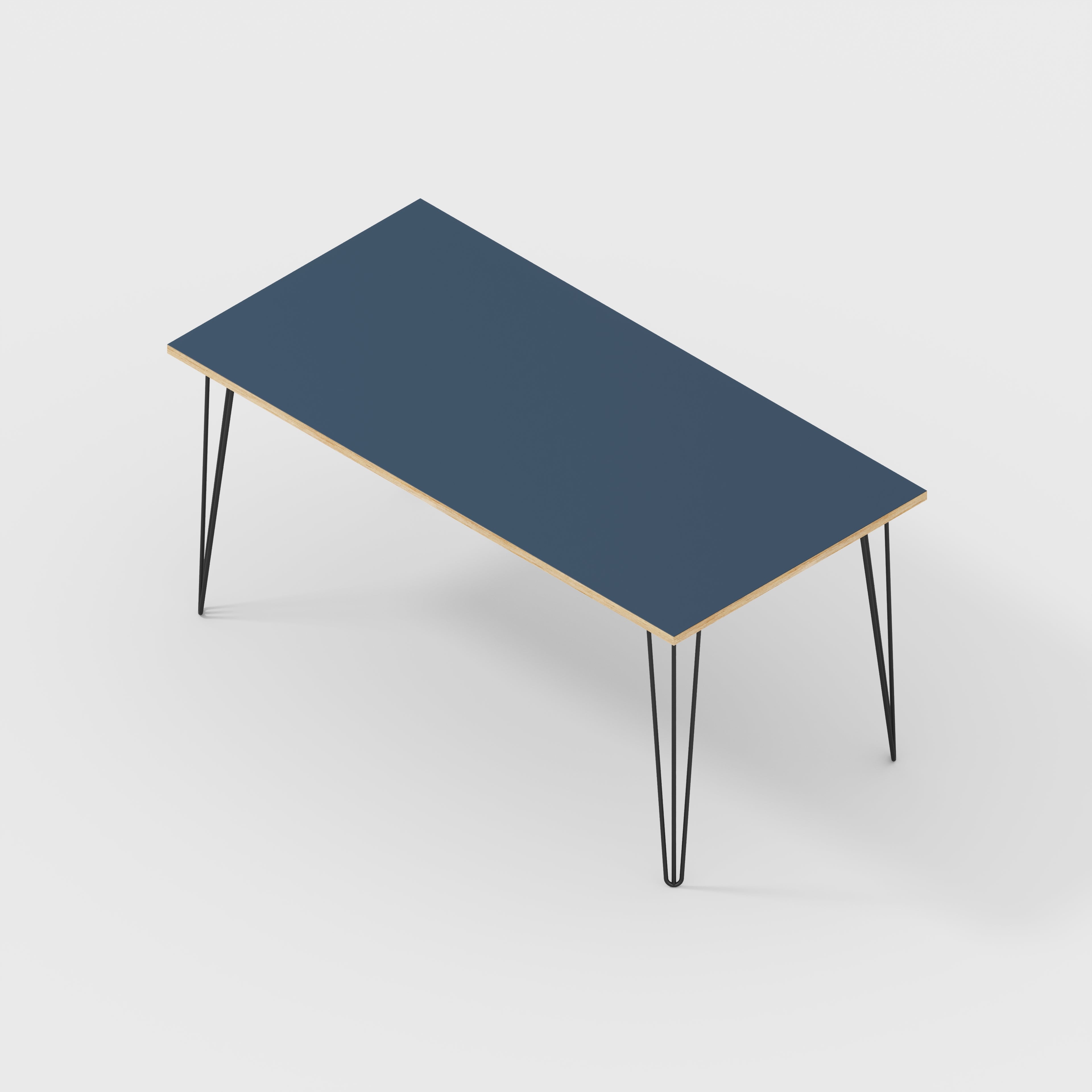 Desk with Black Hairpin Legs - Formica Night Sea Blue - 1600(w) x 800(d) x 735(h)
